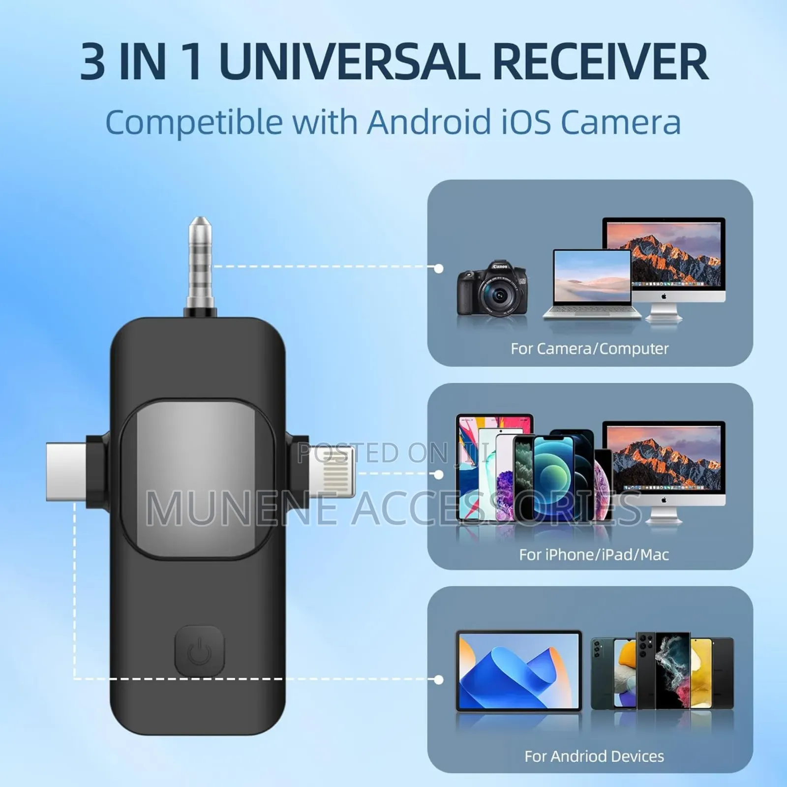 3 in 1 Wireless 10hour Microphone for iPhone,Camera, Android