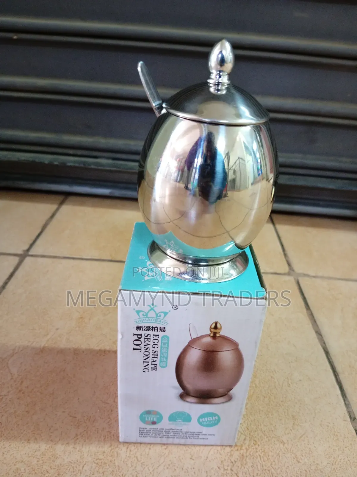 Stainless Steel Sugar Dish/ Egg Shape Seasoning Pot