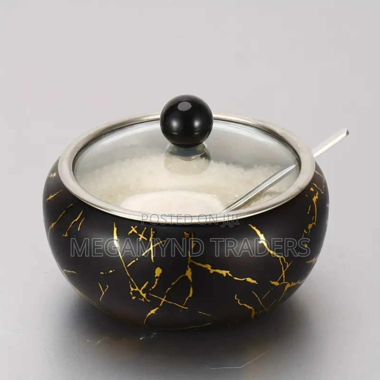 Stainless Steel Sugar Dish With Glass Lid and Spoon