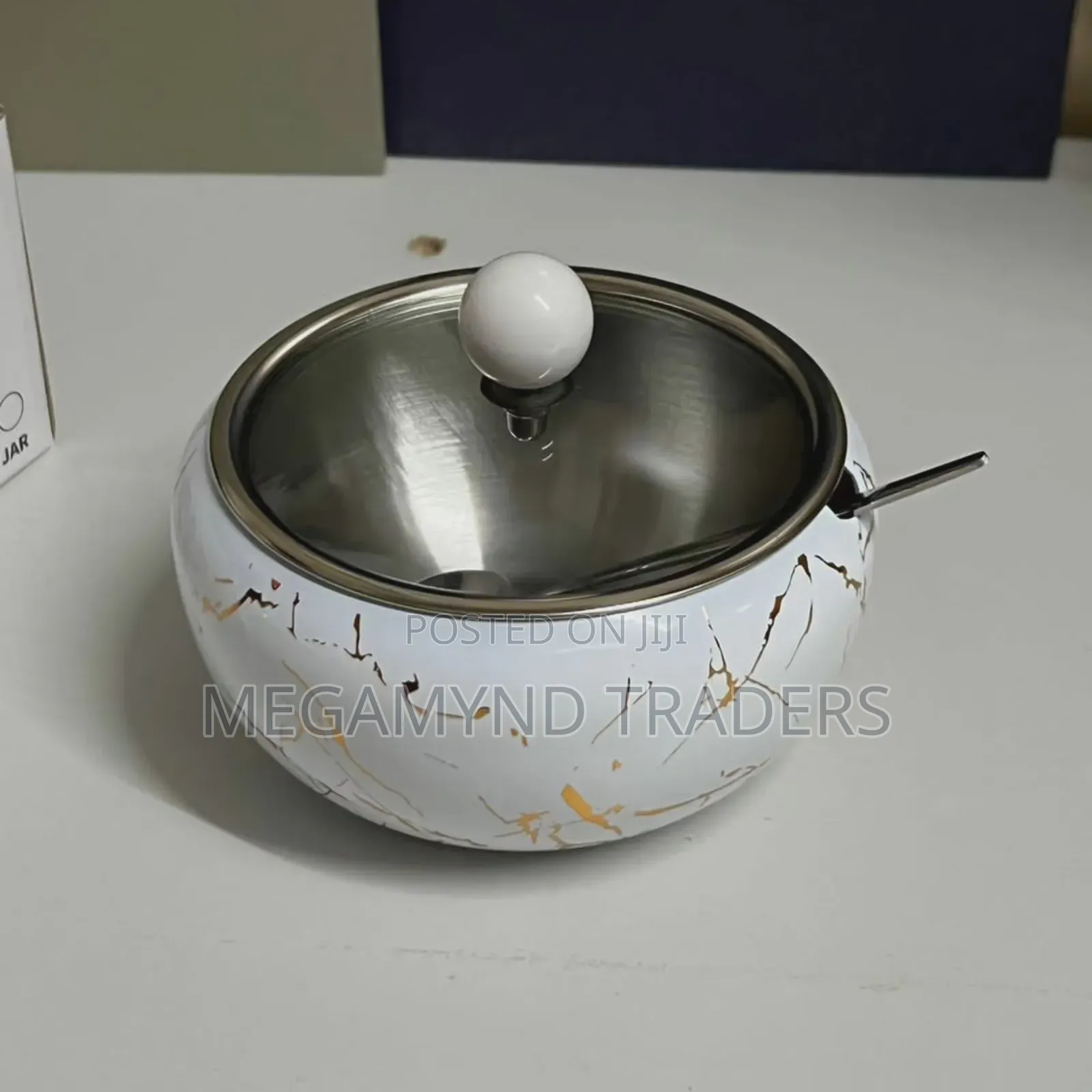 Stainless Steel Sugar Dish With Glass Lid and Spoon