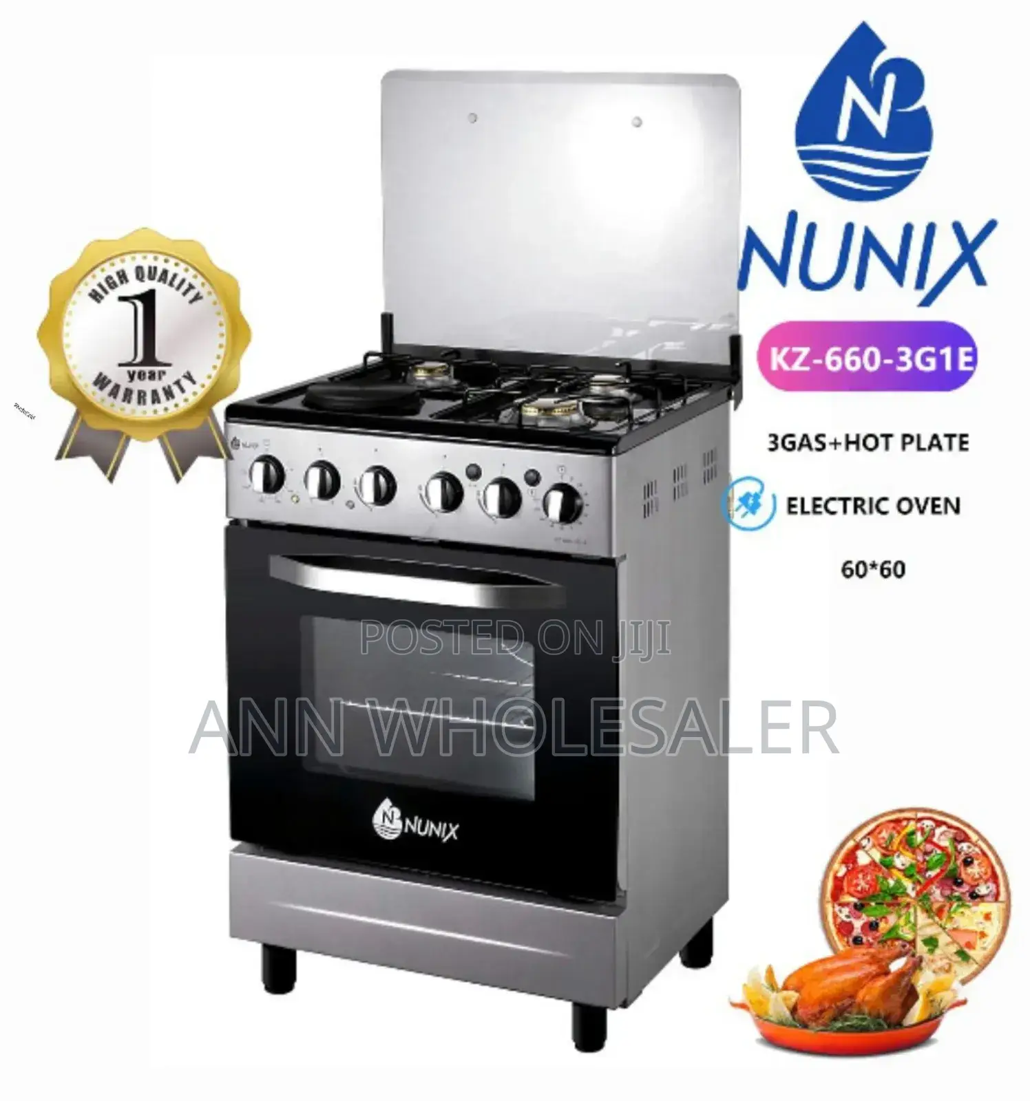 Nunix Free Standing/ Electric Oven Cooker 3+1 v/60/60