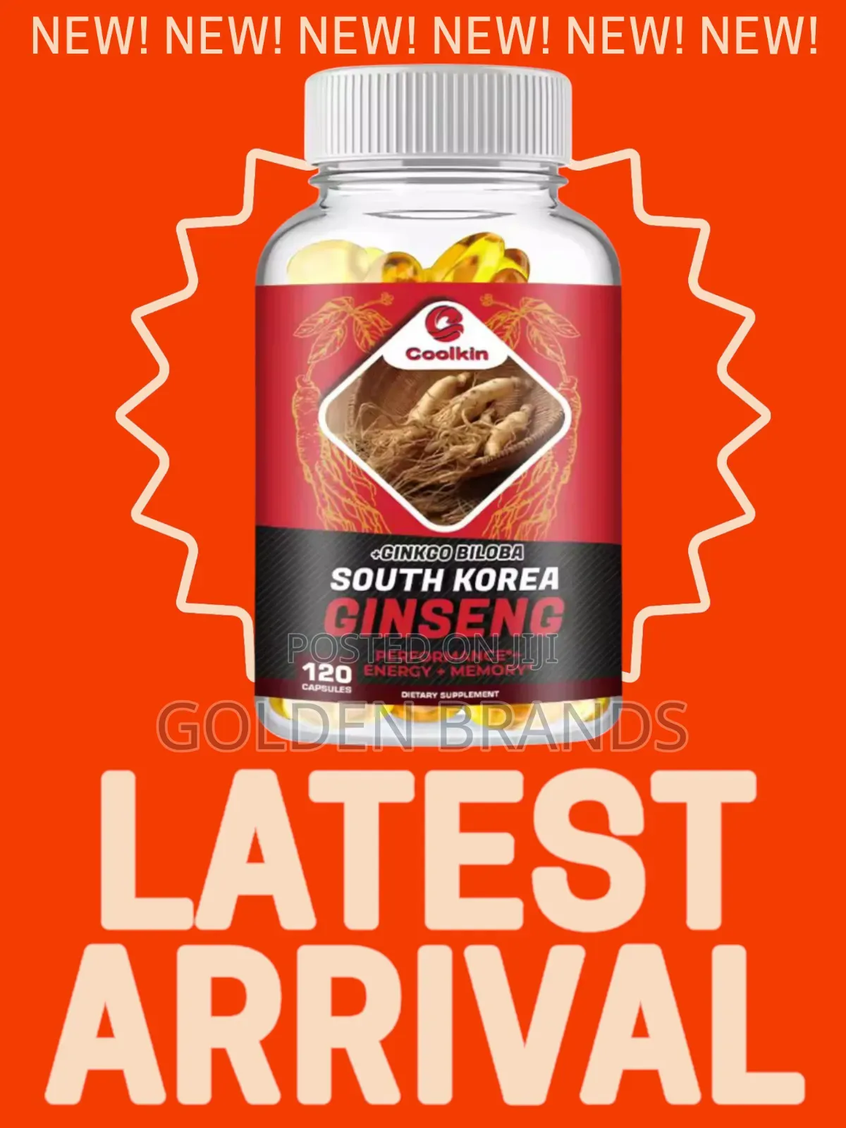 Organic Korean Red Ginseng - With Ginkgo Biloba 120 Capsules