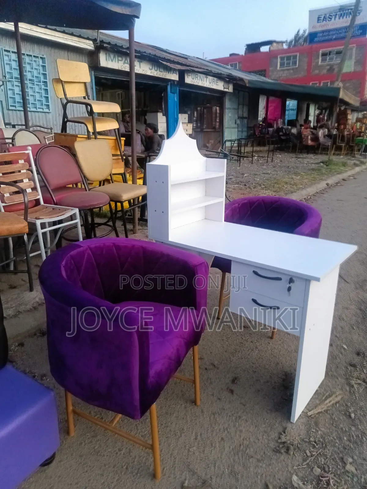 Manicure Set, White Table, Purple Seats