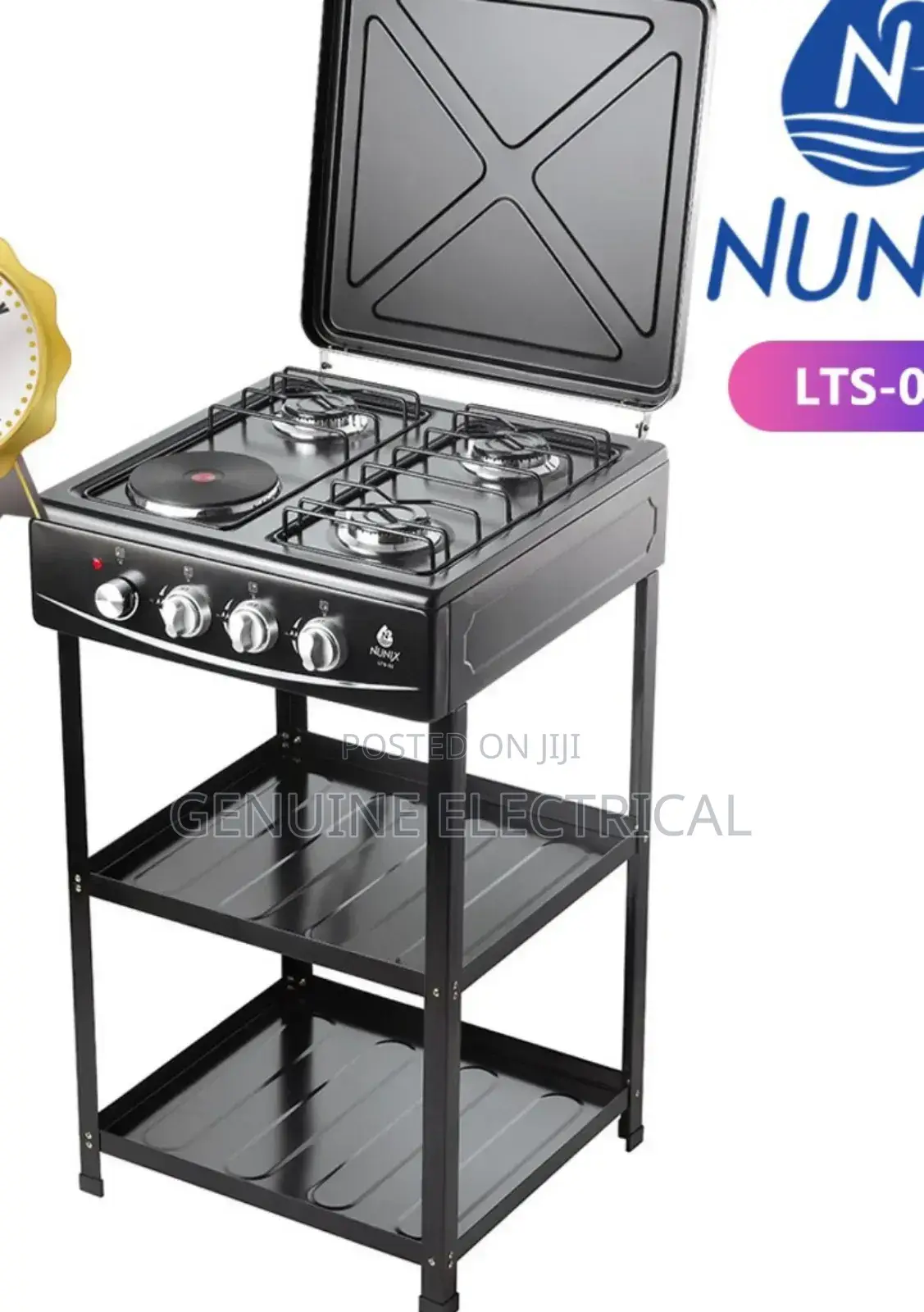 Nunix Cooker 3 Gas +1E Standing Cooker + Shelves NS3