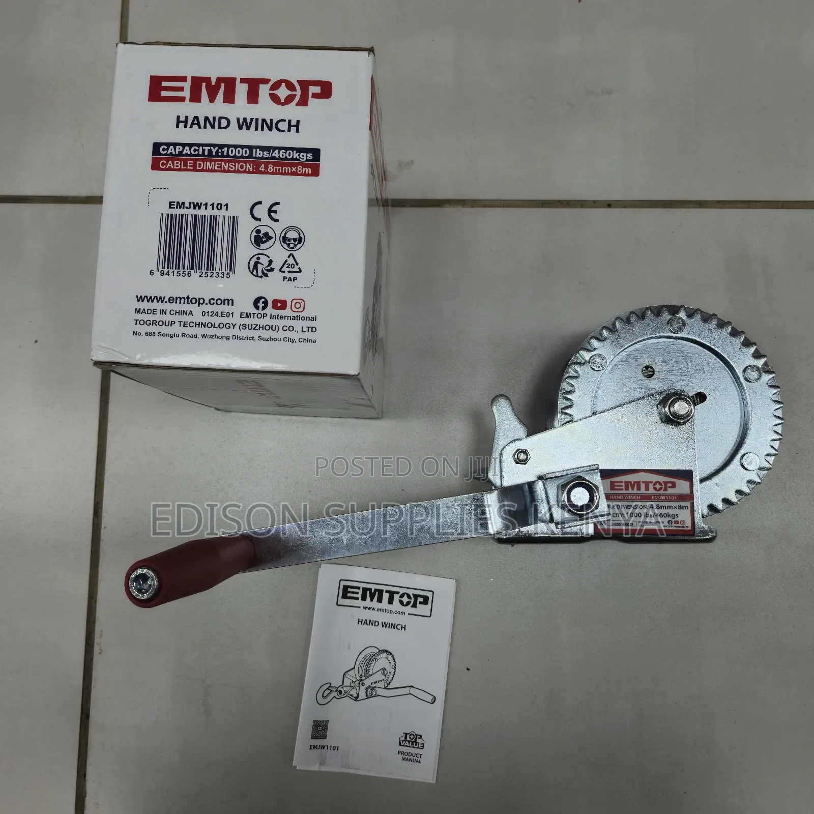Hand Winch Emtop Steel Hand Crank Gear Ratchet Cable Puller