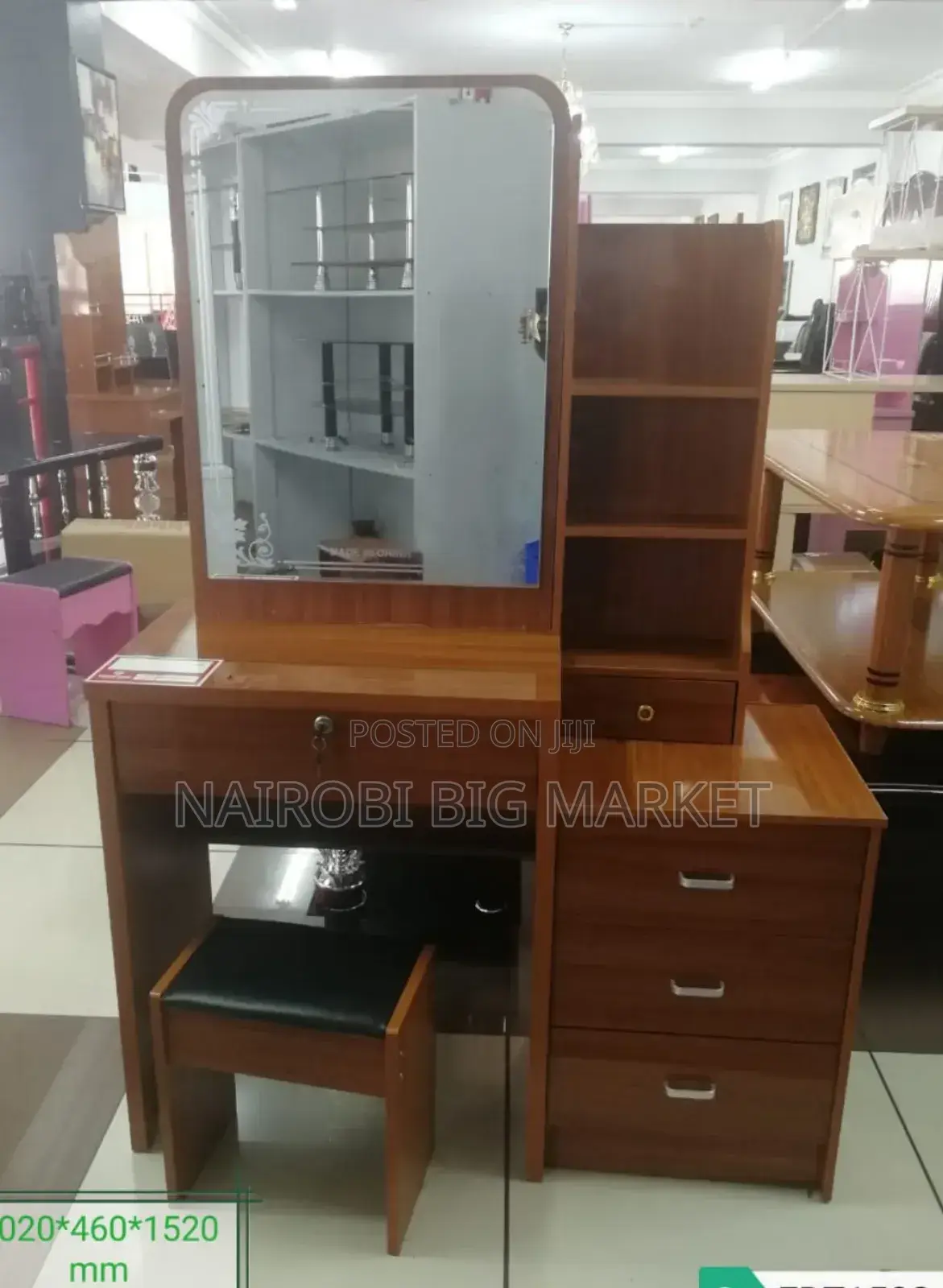Brown Portable Dressing Table With Sliding Mirror BT-1
