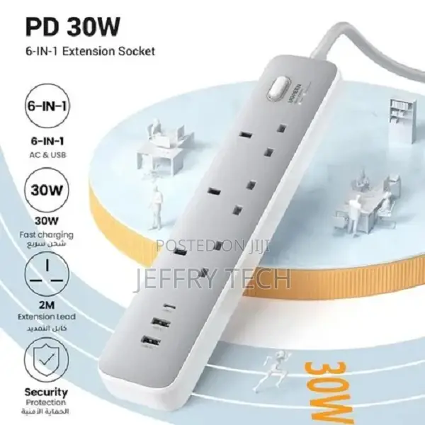 UGREEN 30W 3 AC Power Strip With Master Switch (2A1C) -CD286