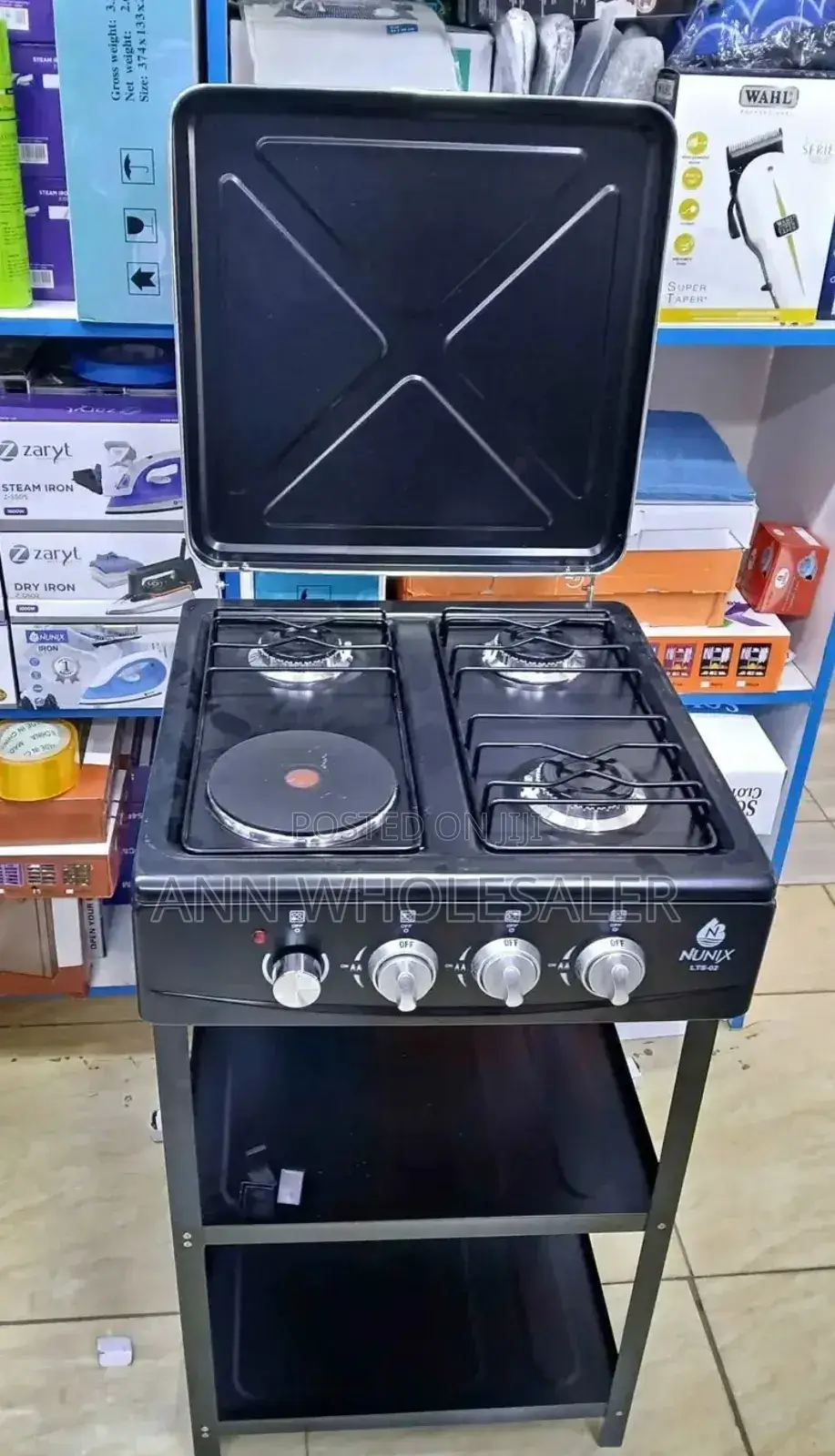 Nunix 3-Gas+1-Electric Stand Cooker With Storage Shelves