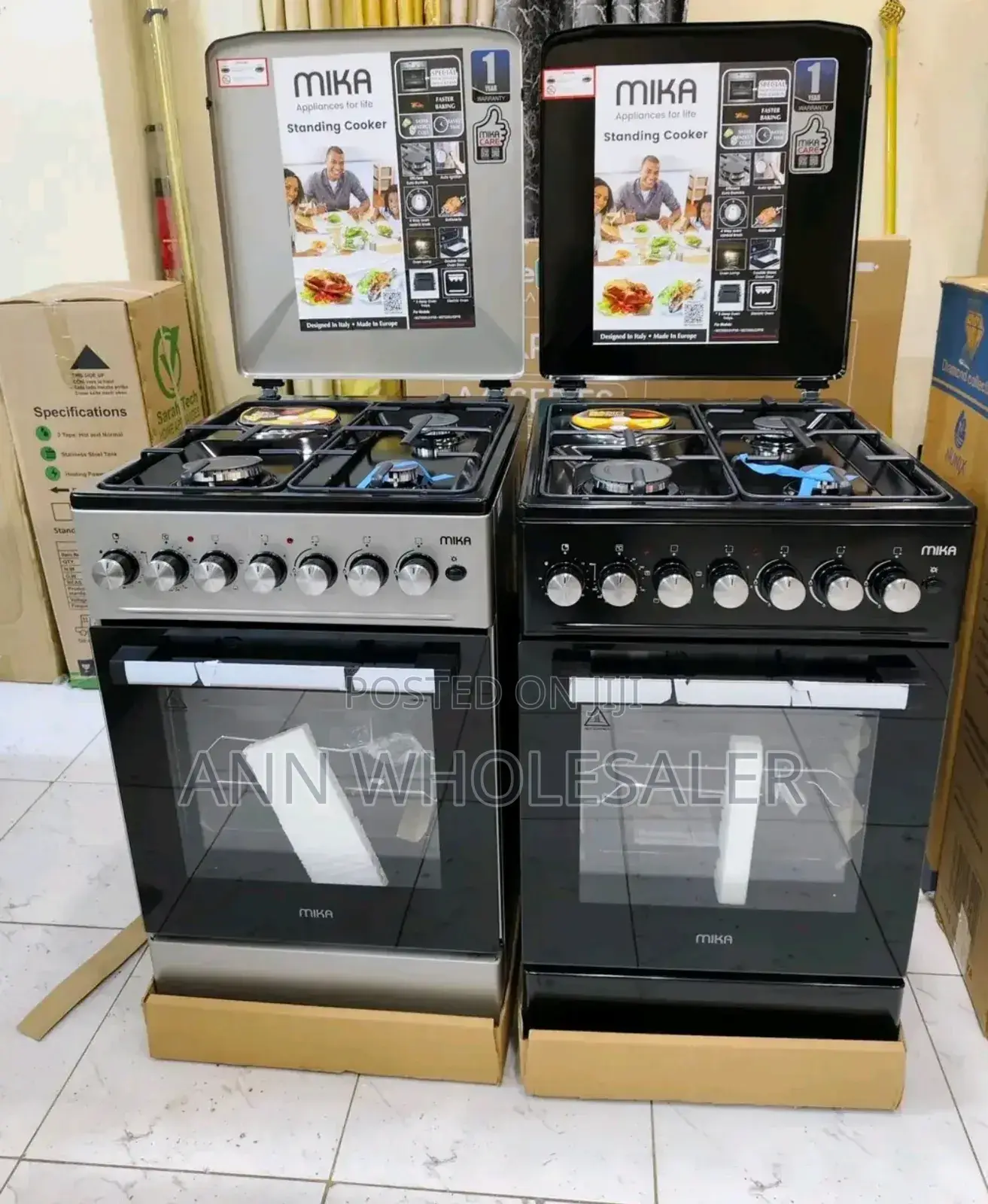 Mika Standing Cooker, 50cm X60 Cm, 3 Gas Burner + 1 Electric