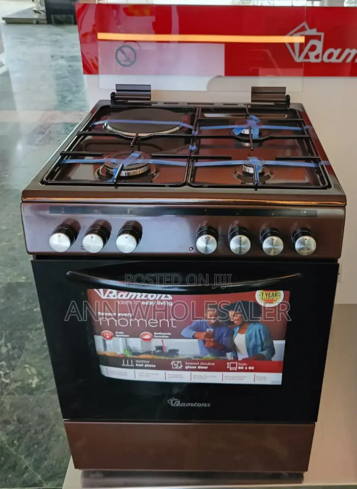 Ramtons Standing Cooker 60*60cm. 3G+1E Oven RM/3G