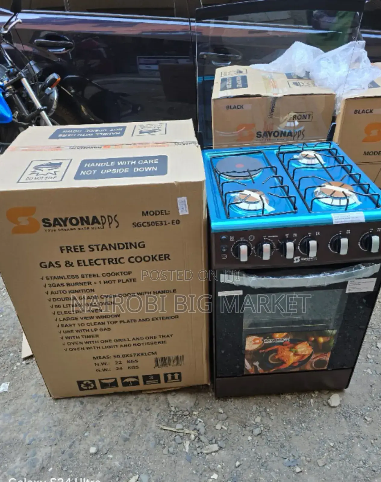 Brown Sayona 3gas+1E Standing Gas Cooker Electric Oven S3G