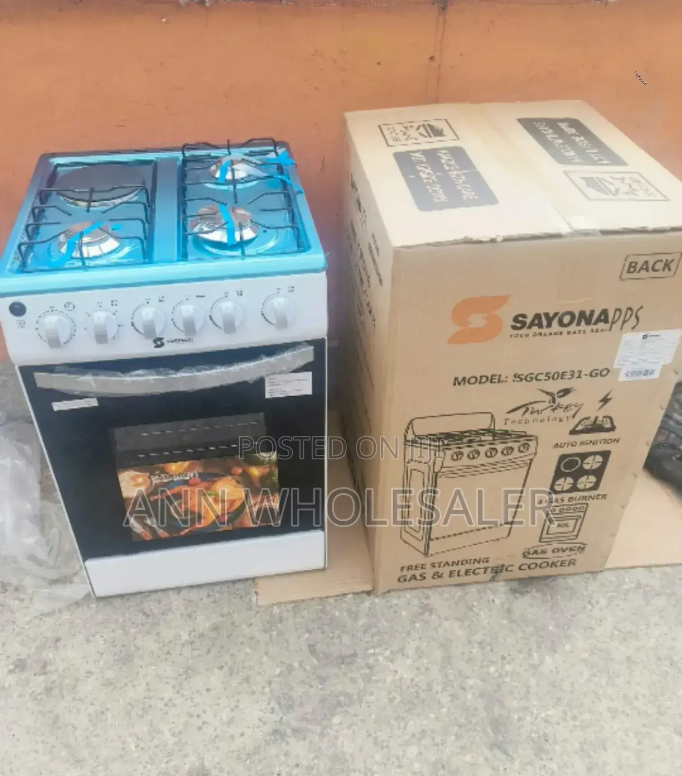 White Sayona 3g+1E Free Standing Cooker With Gas Oven S3G+1E