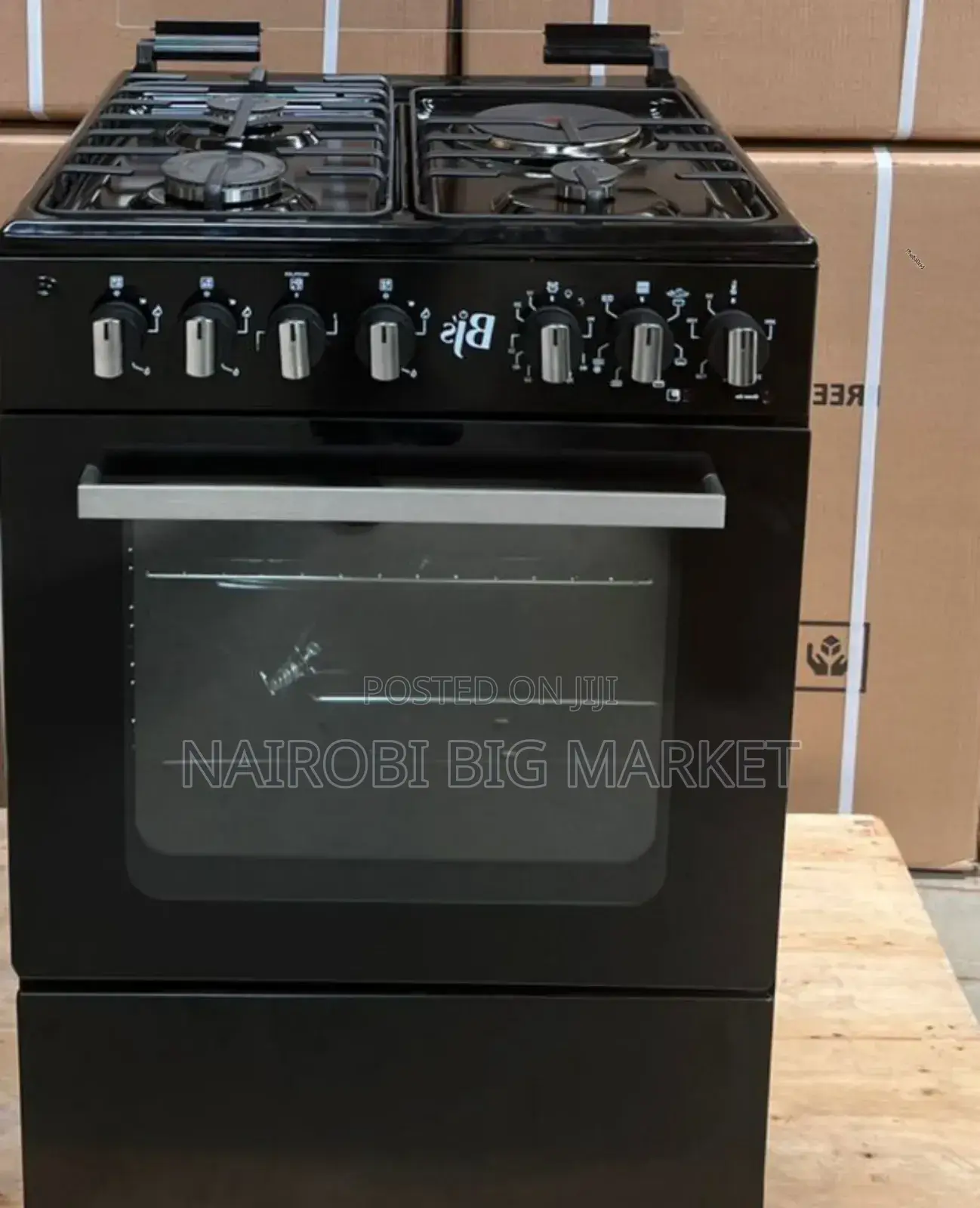 Black BJS 60X60 3-Gas+1 Hot Plate With Turbo-Fan B3+1E