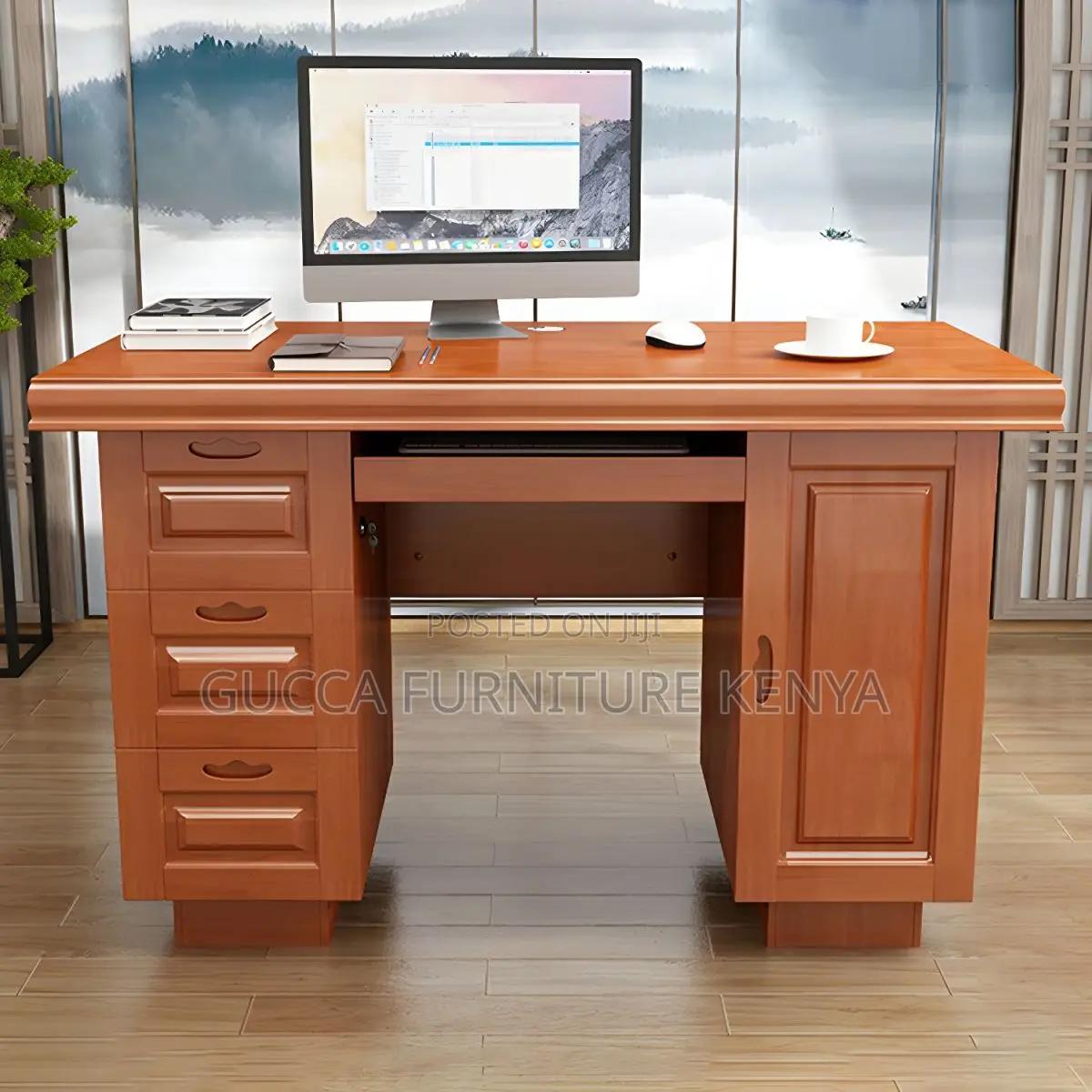 Office Tables:120cm Sleek Oak Writing Mahogany Senate Desk