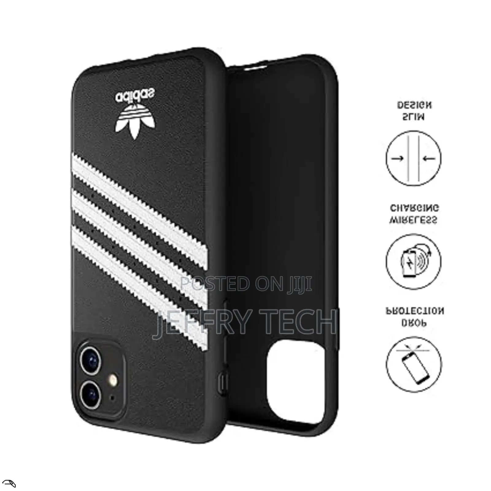 iPhone 11 Case Adidas Cover - Black White TPU Three Stripes
