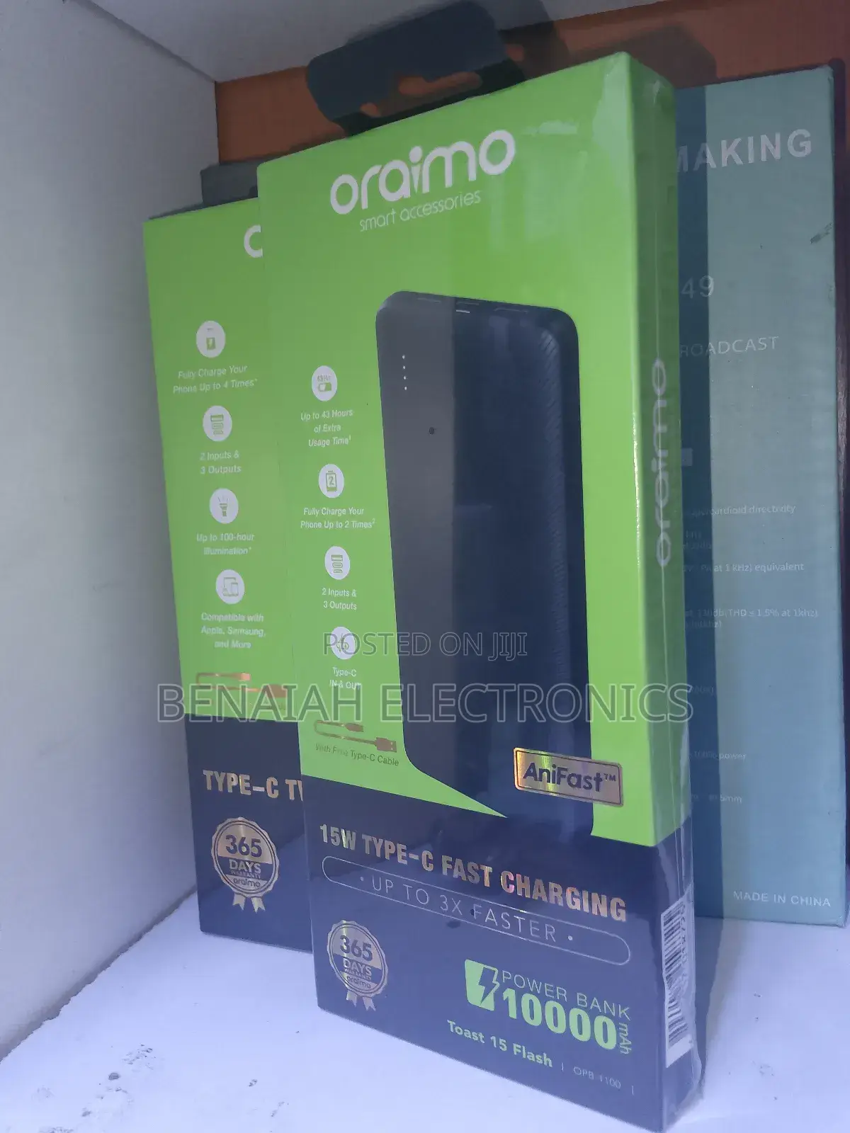 New 10000 Mah Oraimo Powerbank.Fast Charge, Type C Black