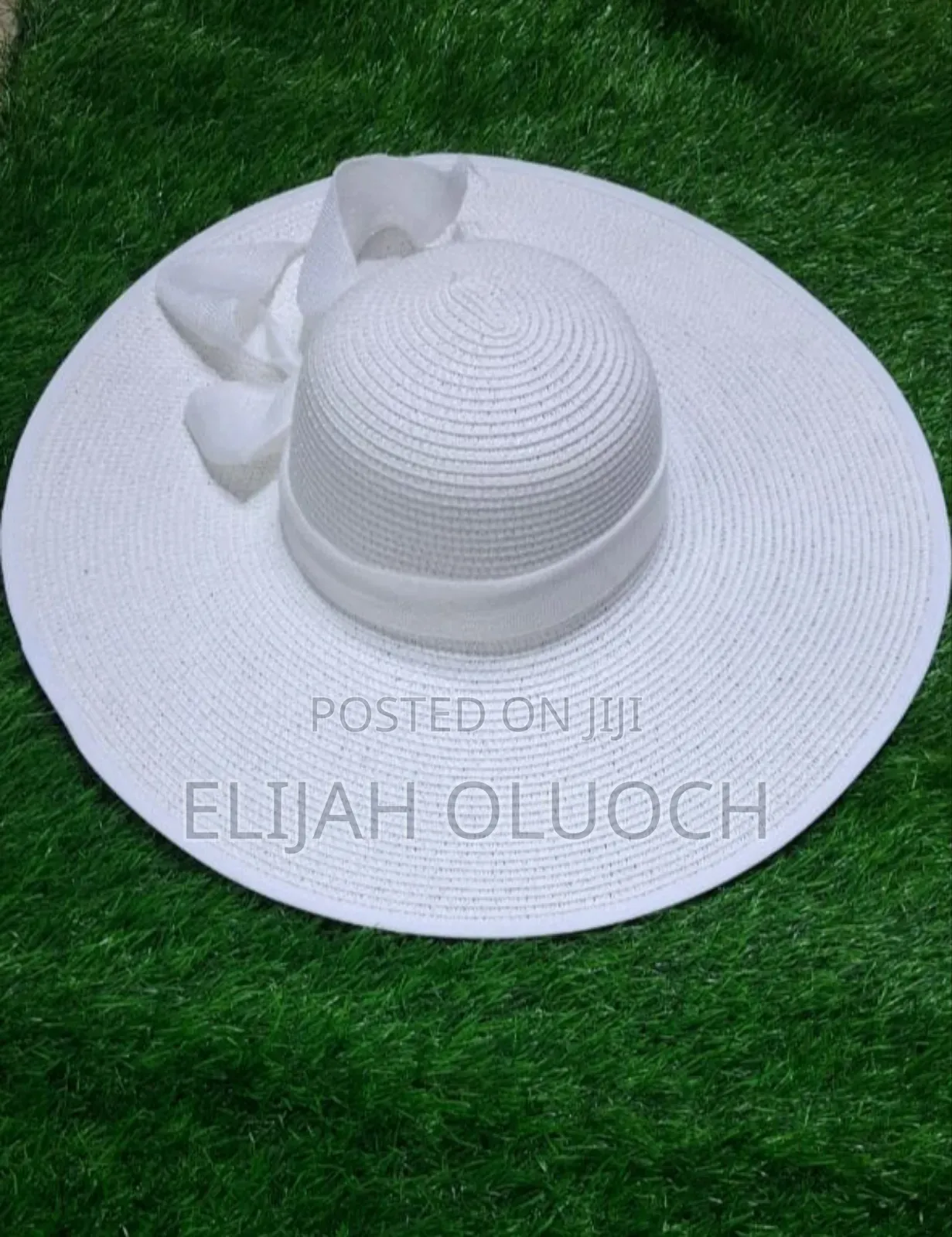 Plain White Beach/Sun Hat With Ribbon
