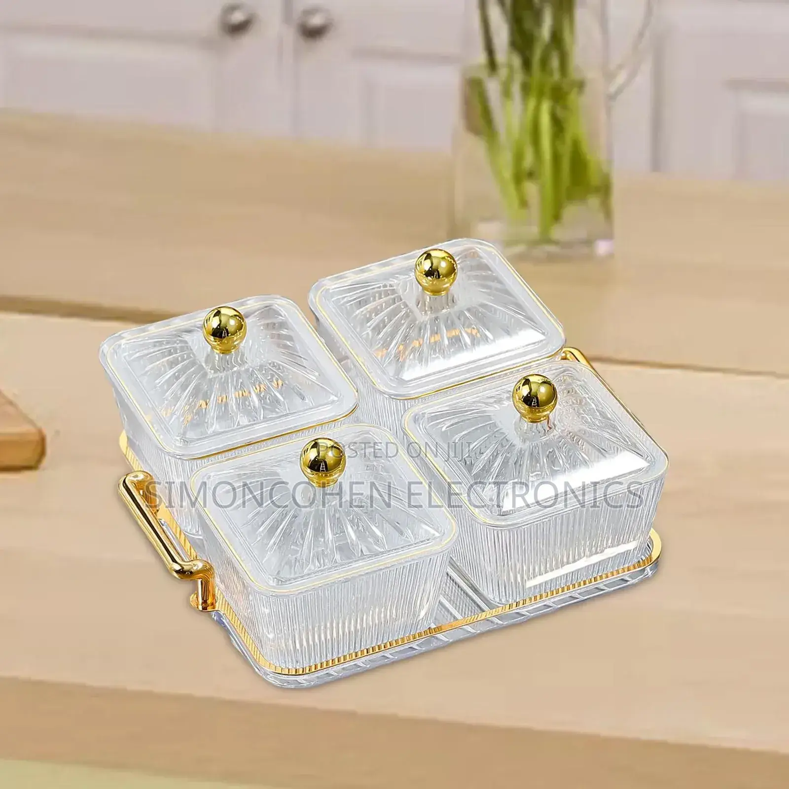 22×22cm Acrylic Tray + 4pcs 300ml Candy Storage Boxes