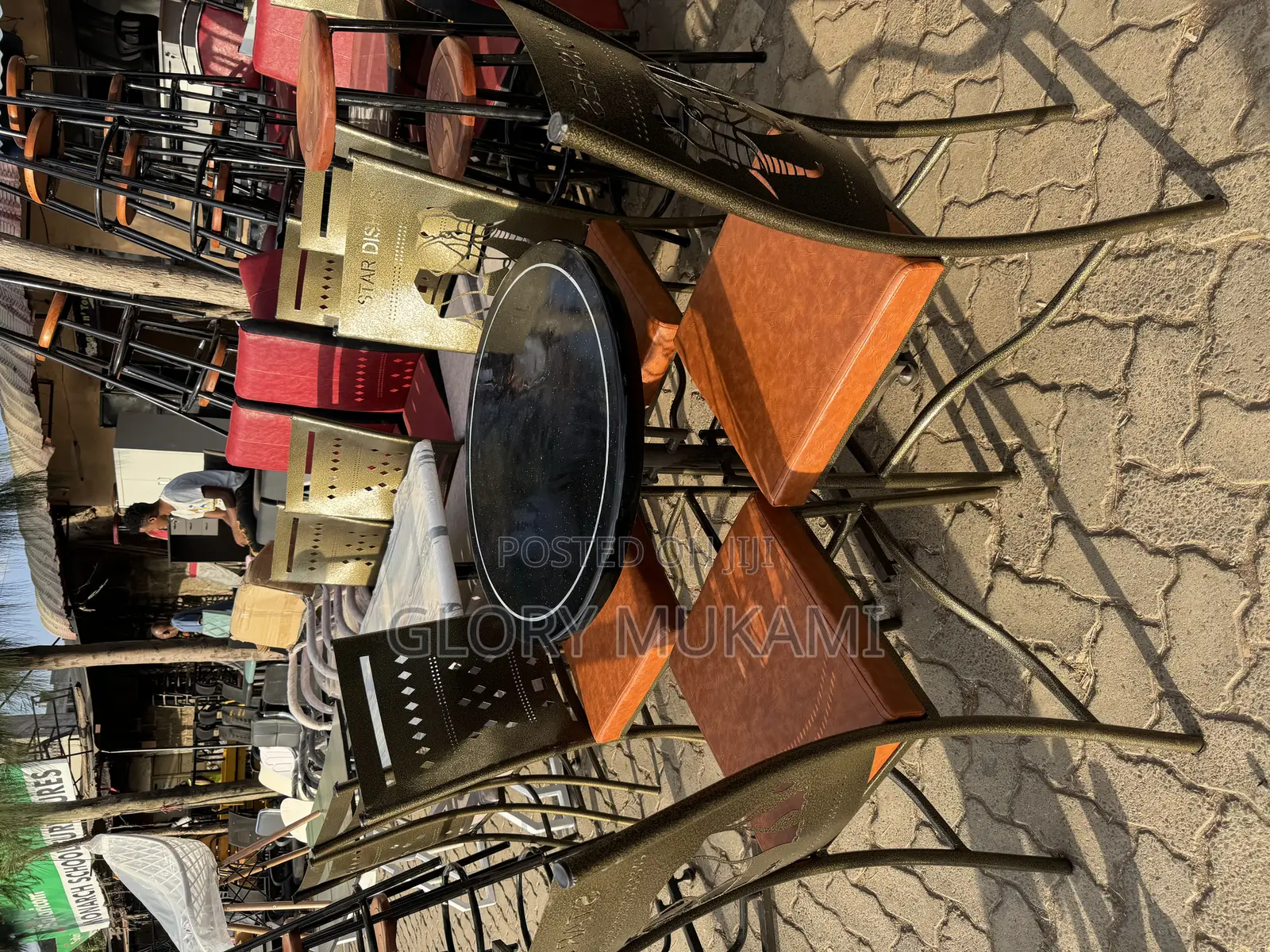 Round Black Table And 4 Restaurant Chairs
