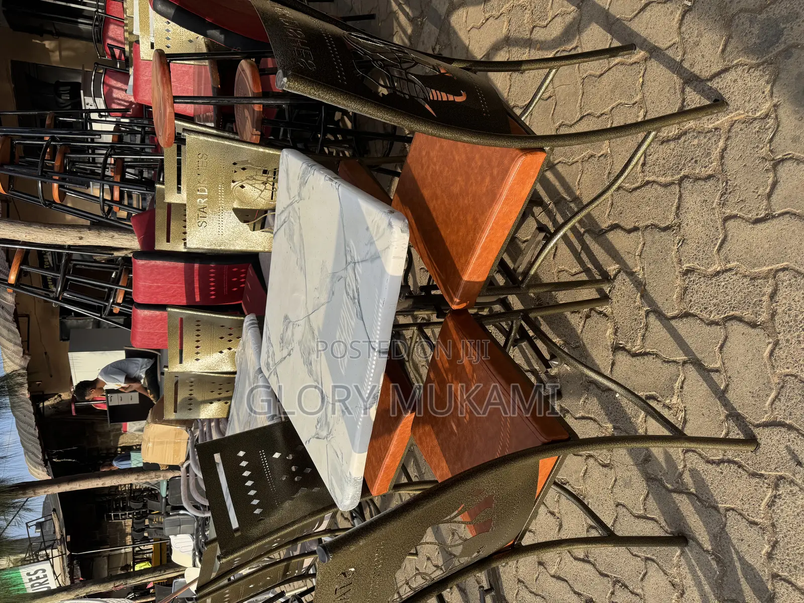 Marble White Square Table With Mabati Chairs
