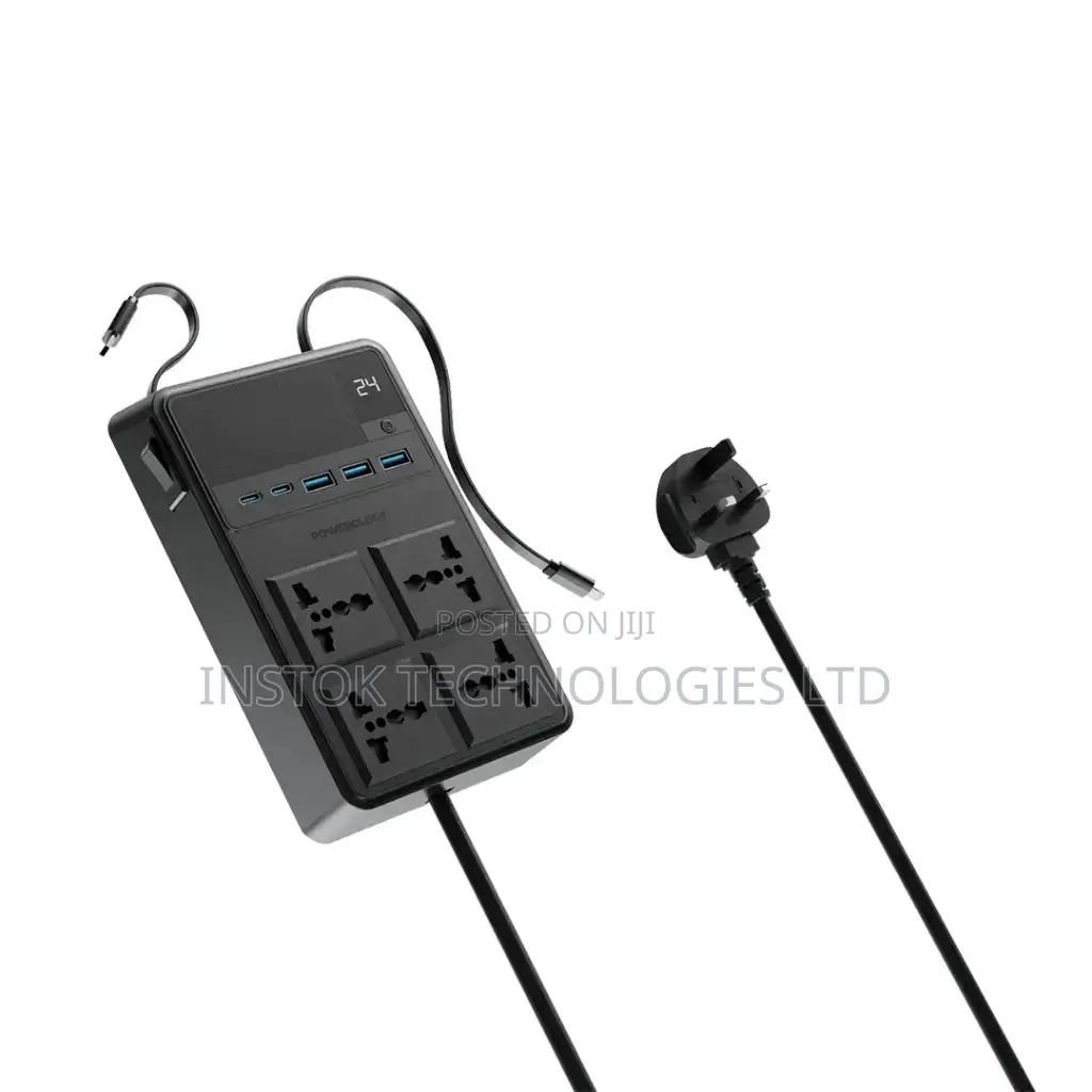 Powerology 4 Ac Power Strip With Built-in Retractable Cables