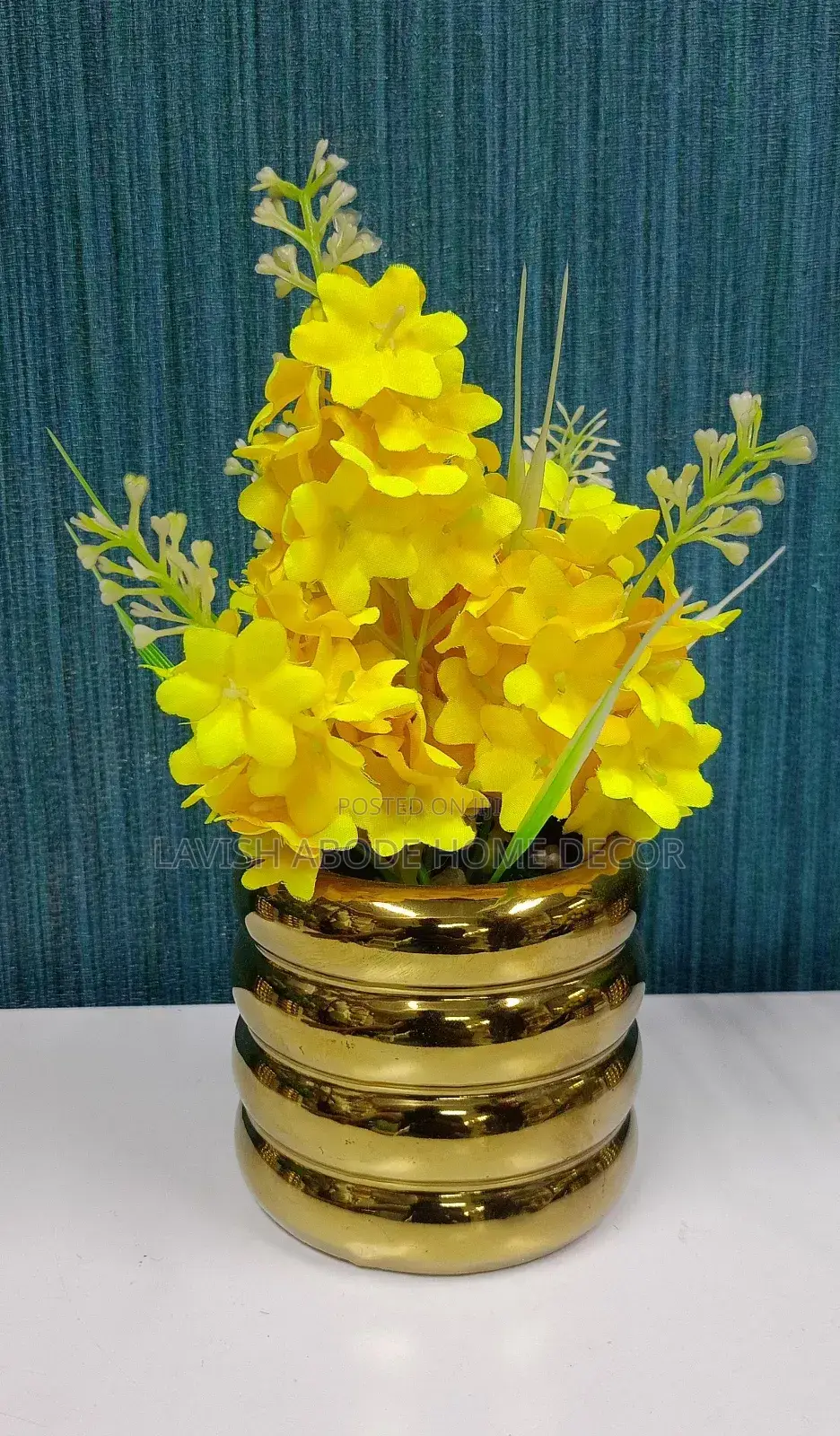 Yellow Flower With Gold Vase Gift Idea