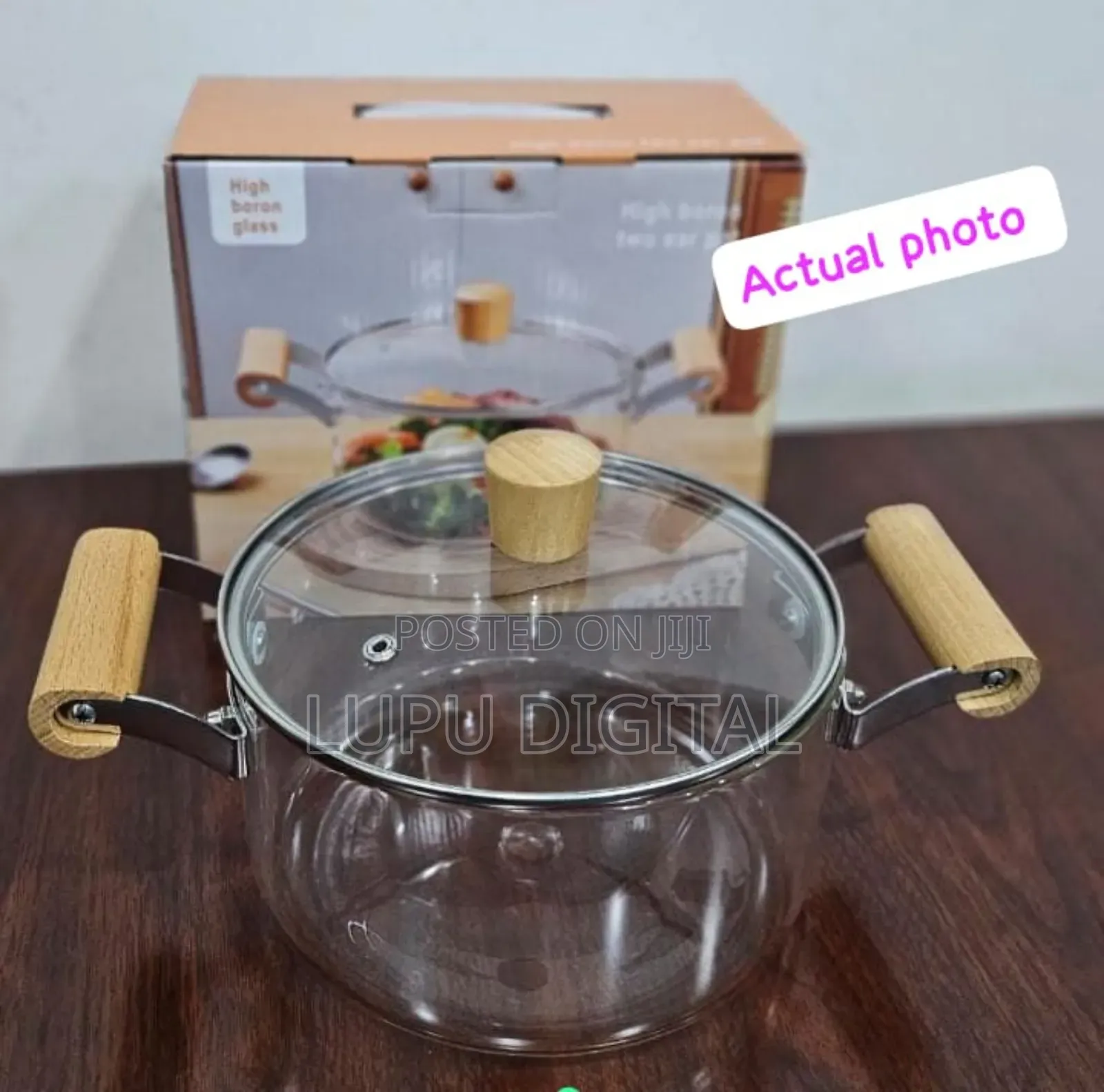 Wooden Handle High Boron Heavy Borosilicate Glass Cookware