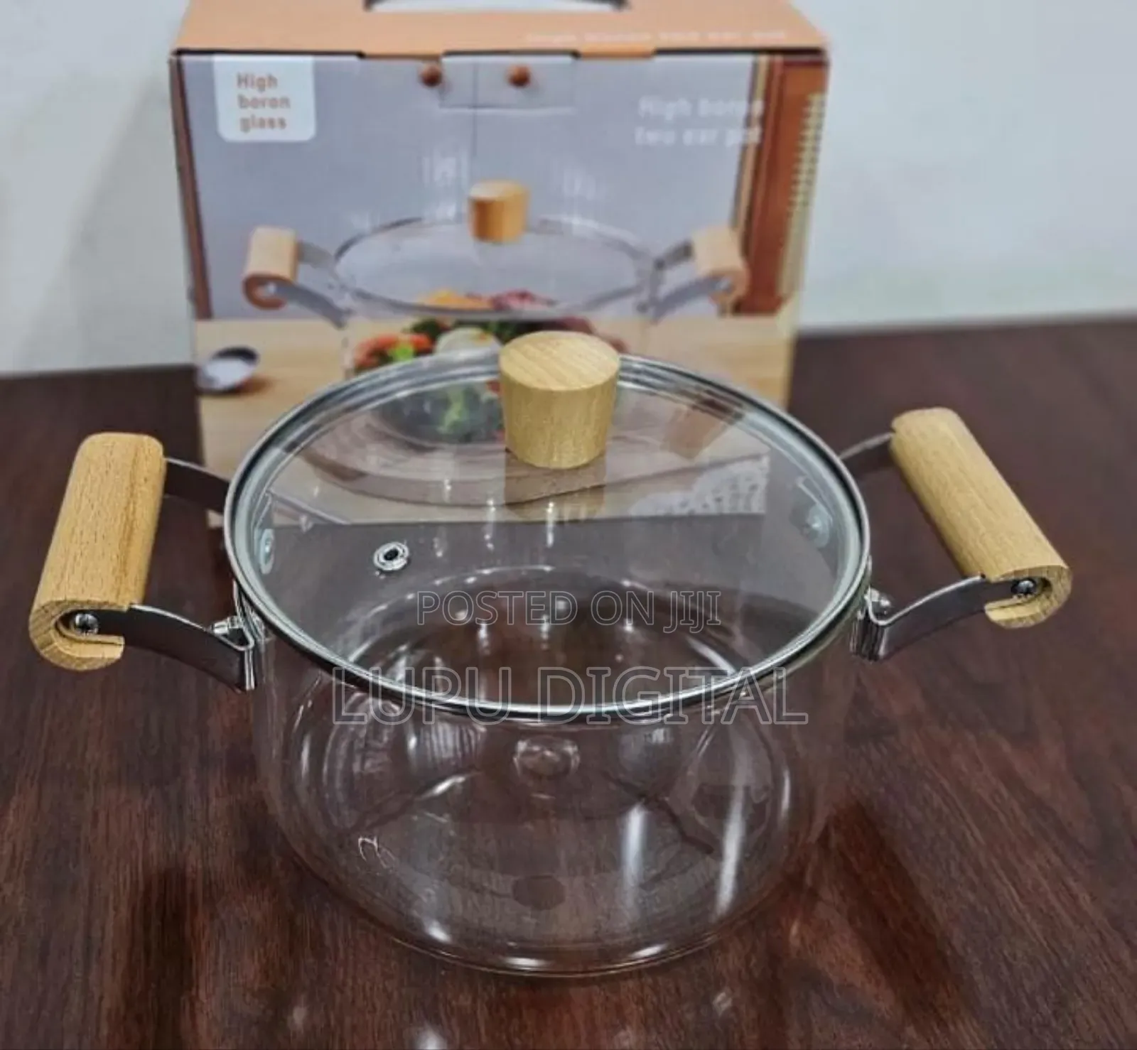 Wooden Handle High Boron Heavy Borosilicate Glass Cookware