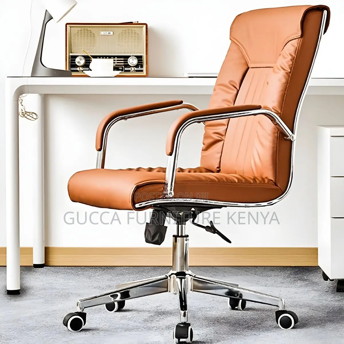 Office Chair:Modern Leather Office Chair Steel Fixed Armrest