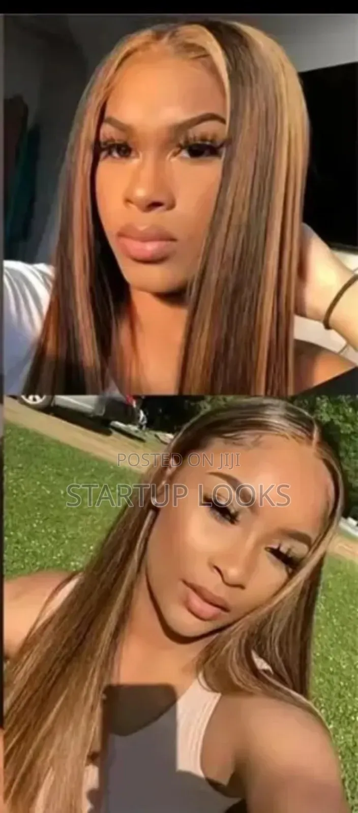 Straight Highlight Blonde Brown Human Hair Wig + Free Gifts
