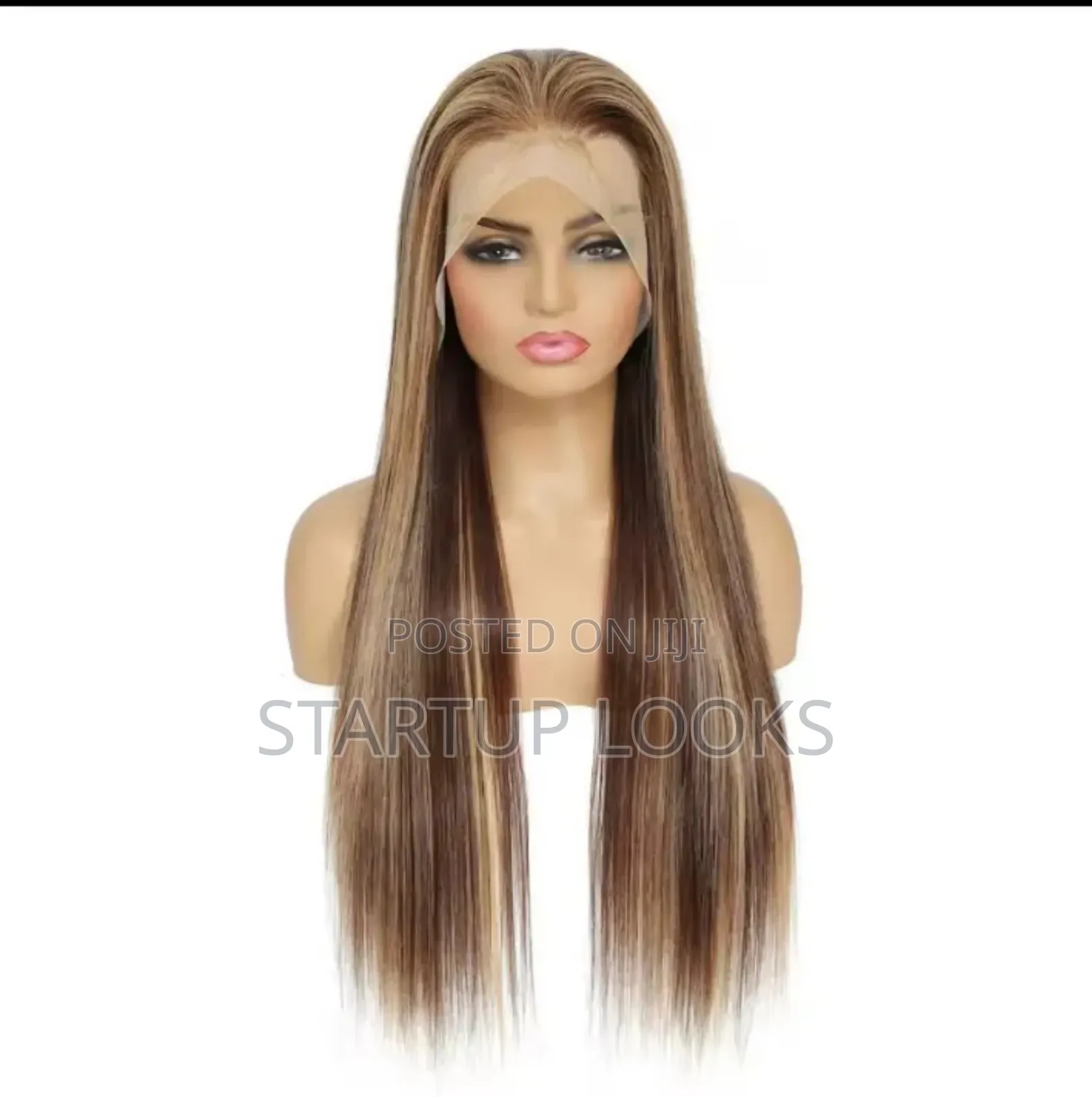 Straight Highlight Blonde Brown Human Hair Wig + Free Gifts