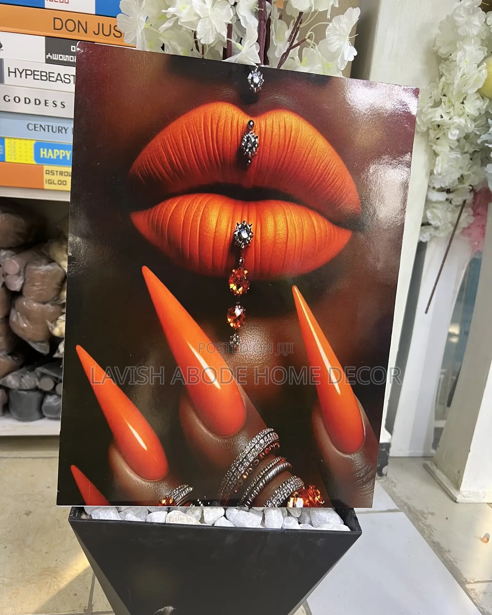 A3 Size Orange Lips and Nails Wall Art Hanging Decor