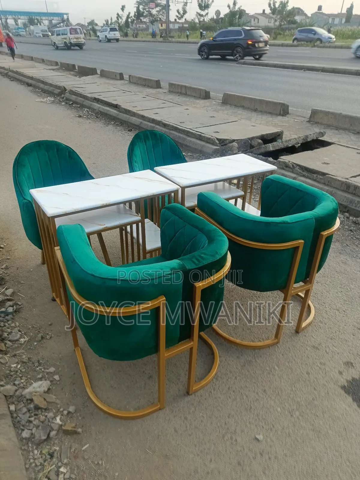2 Manicure Sets, Green Seats and Marble Tables