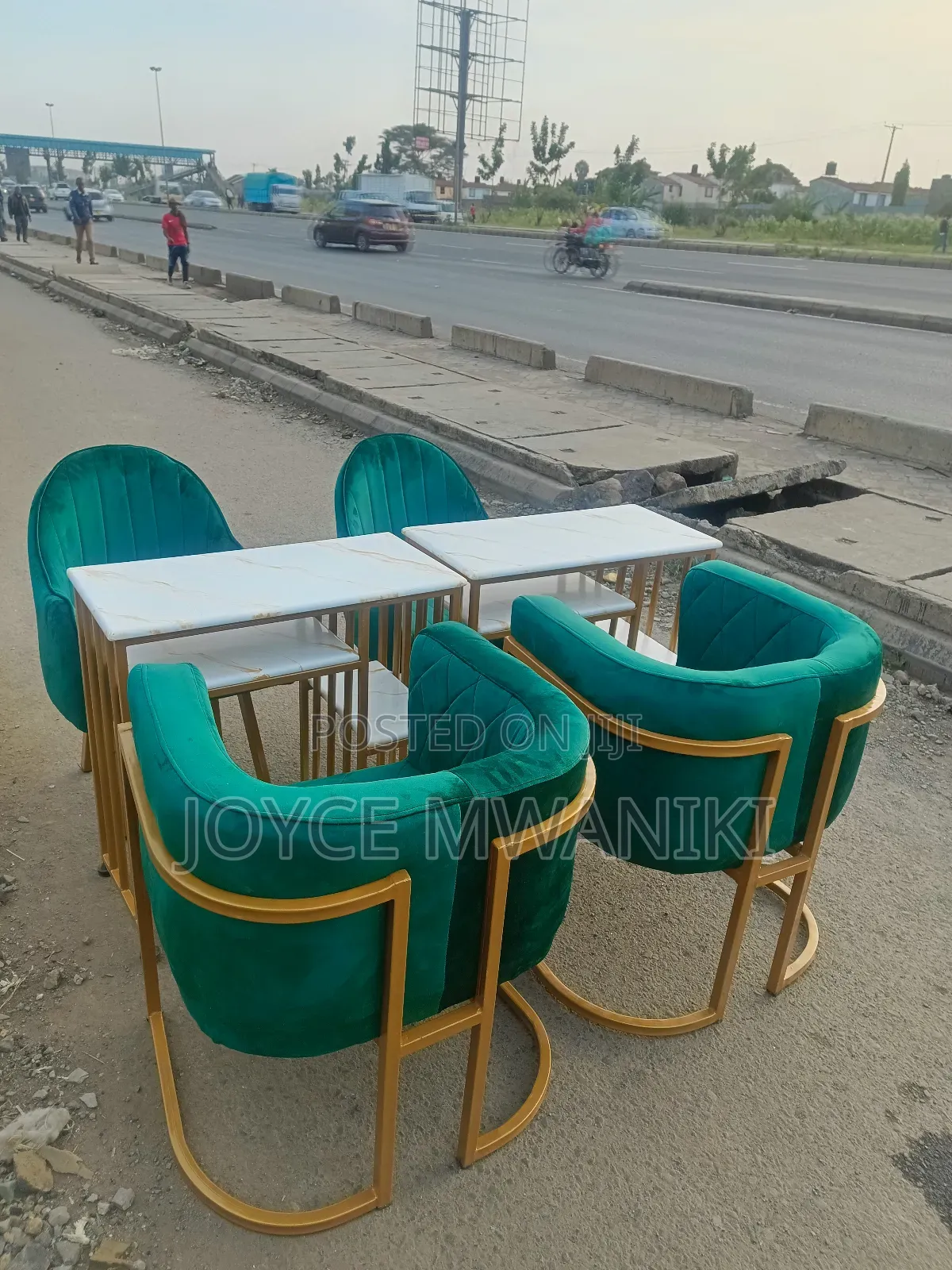 2 Manicure Sets, Green Seats and Marble Tables