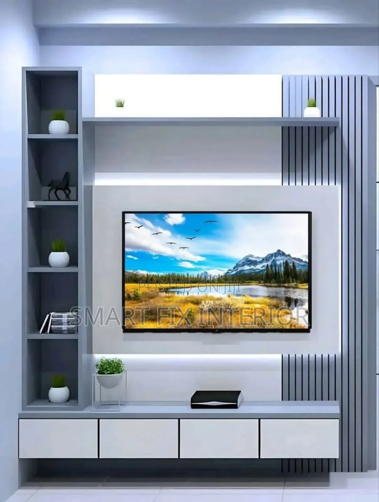 Tv Stand/Fluted Panels/Mable Sheet/Snake Light