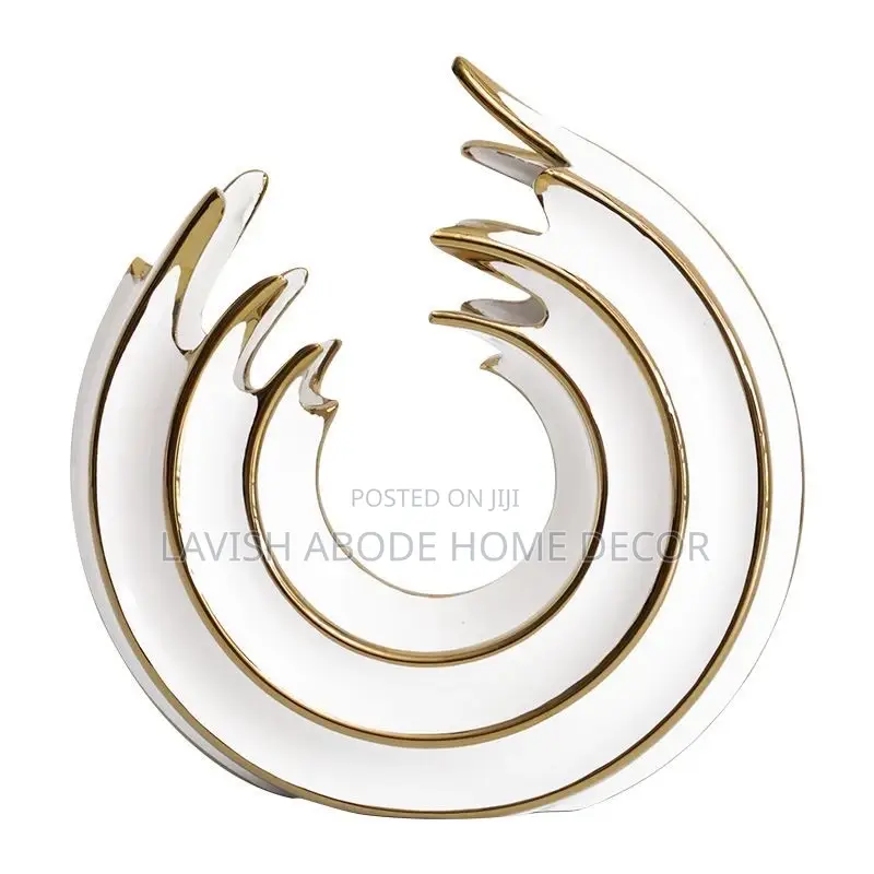 Ceramic Sea Wave White Gold Decor - A Pair
