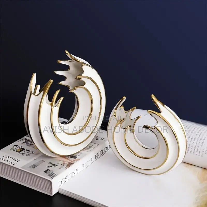 Ceramic Sea Wave White Gold Decor - A Pair