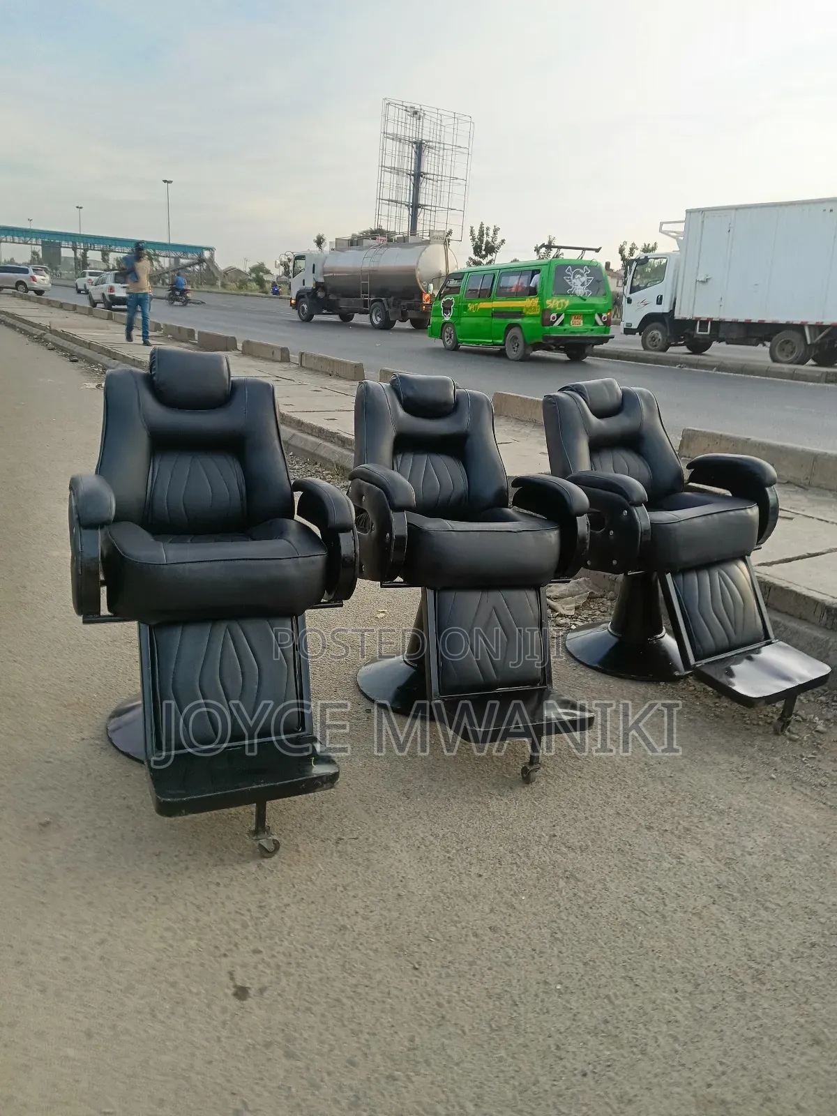 3 Barber Seats or Kinyozi Chairs, Black 