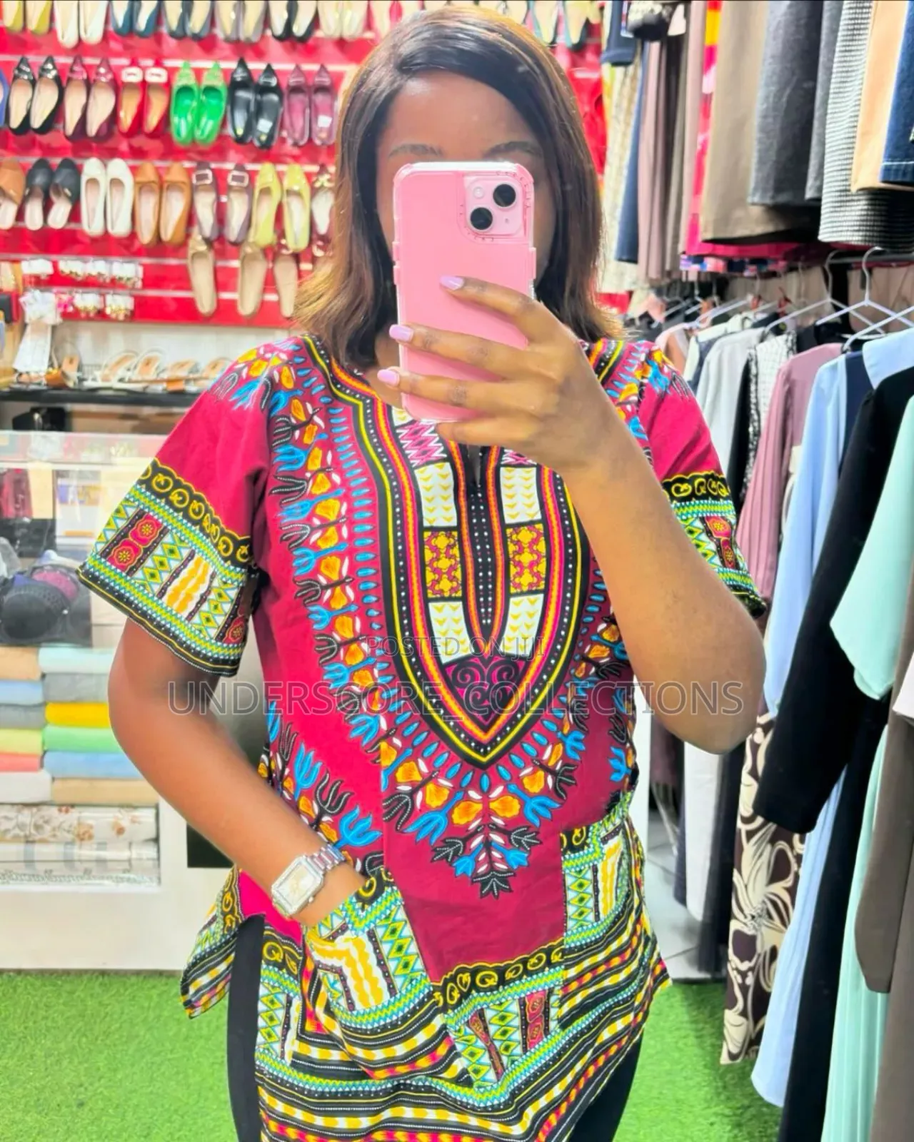 Pink. Unisex Ankara Tops