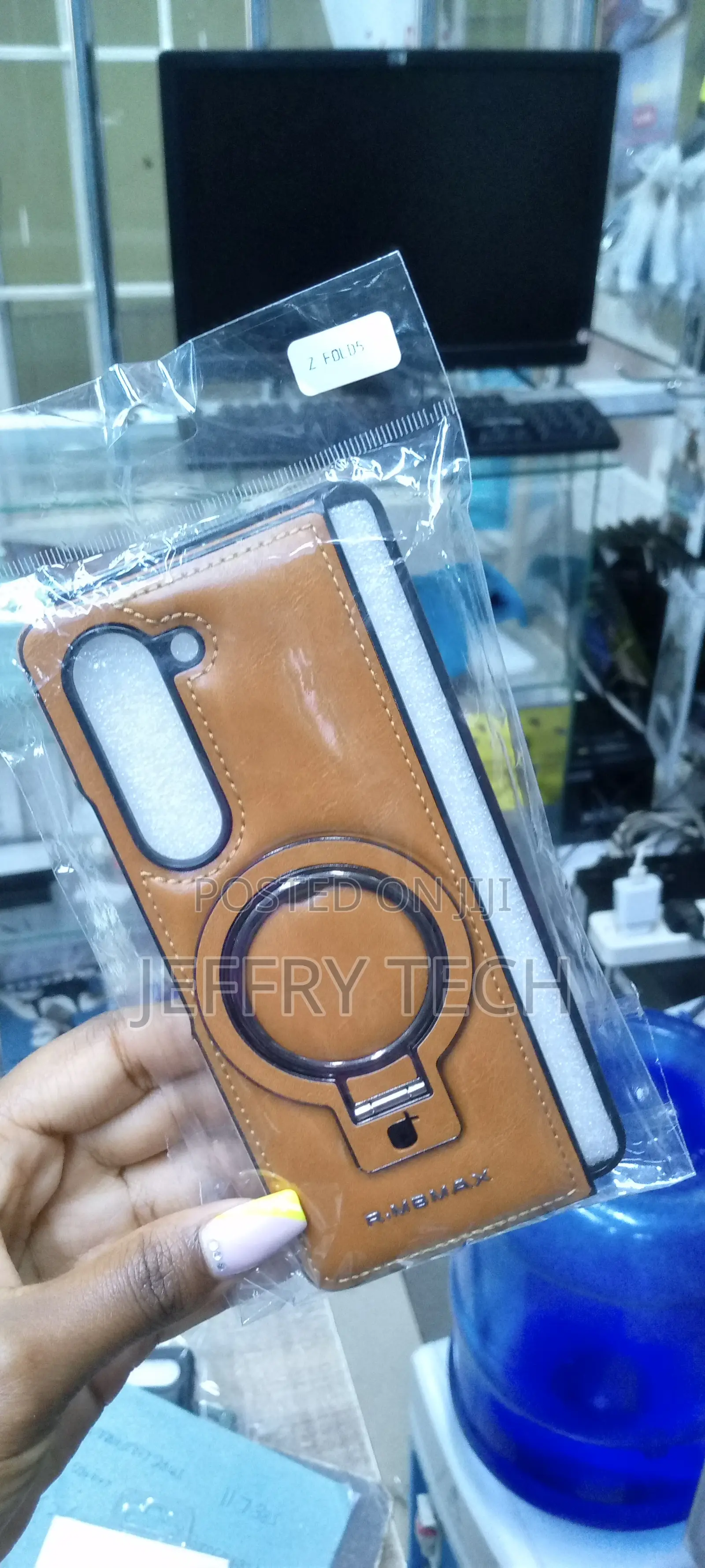 Leather Magnetic Case With Stand for Samsung Z Fold 5-Brown