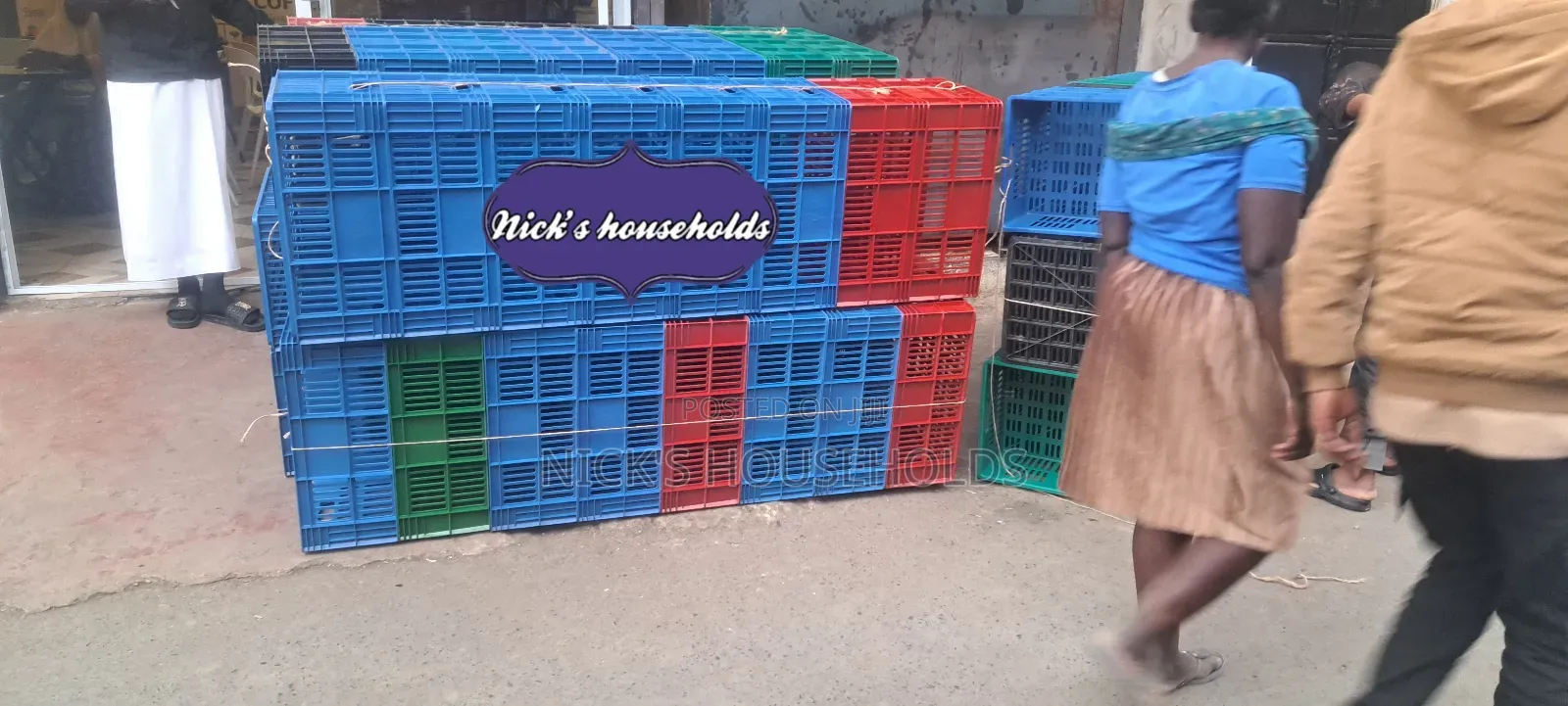 Green,Blue, Red, Green Plastic Crates on Stock