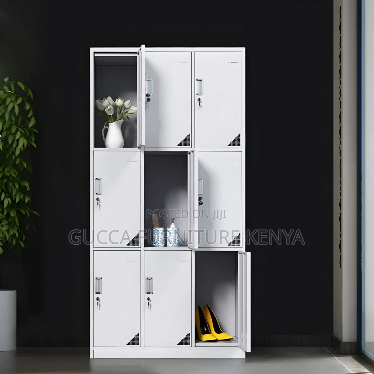 Cabinets:9-Locker Modern Style Metal Wardrobe White Cabinet