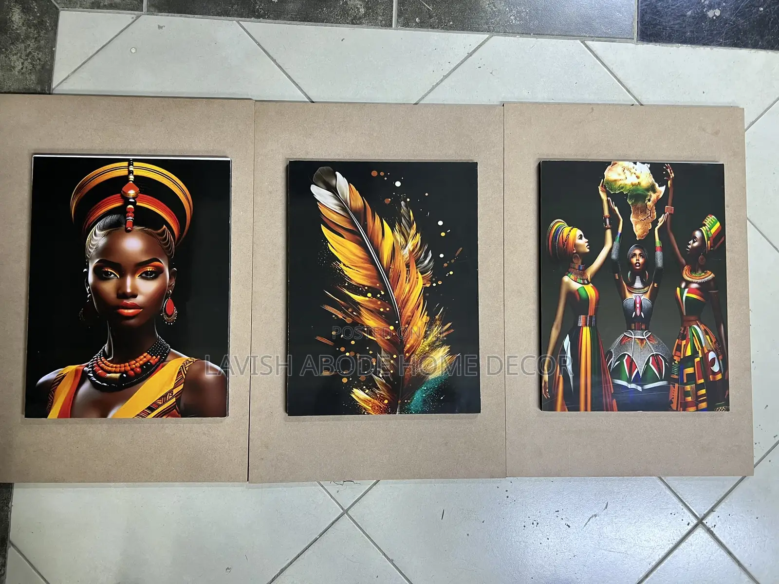 Gold and Black Wall Hanging Set of 3 Wall Art