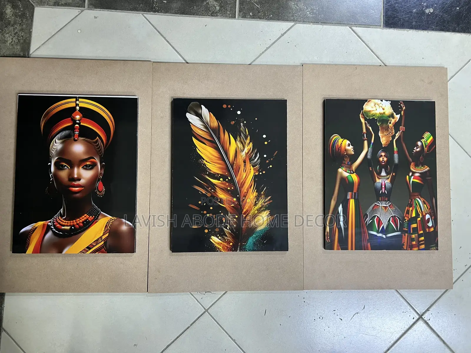 Gold and Black Wall Hanging Set of 3 Wall Art