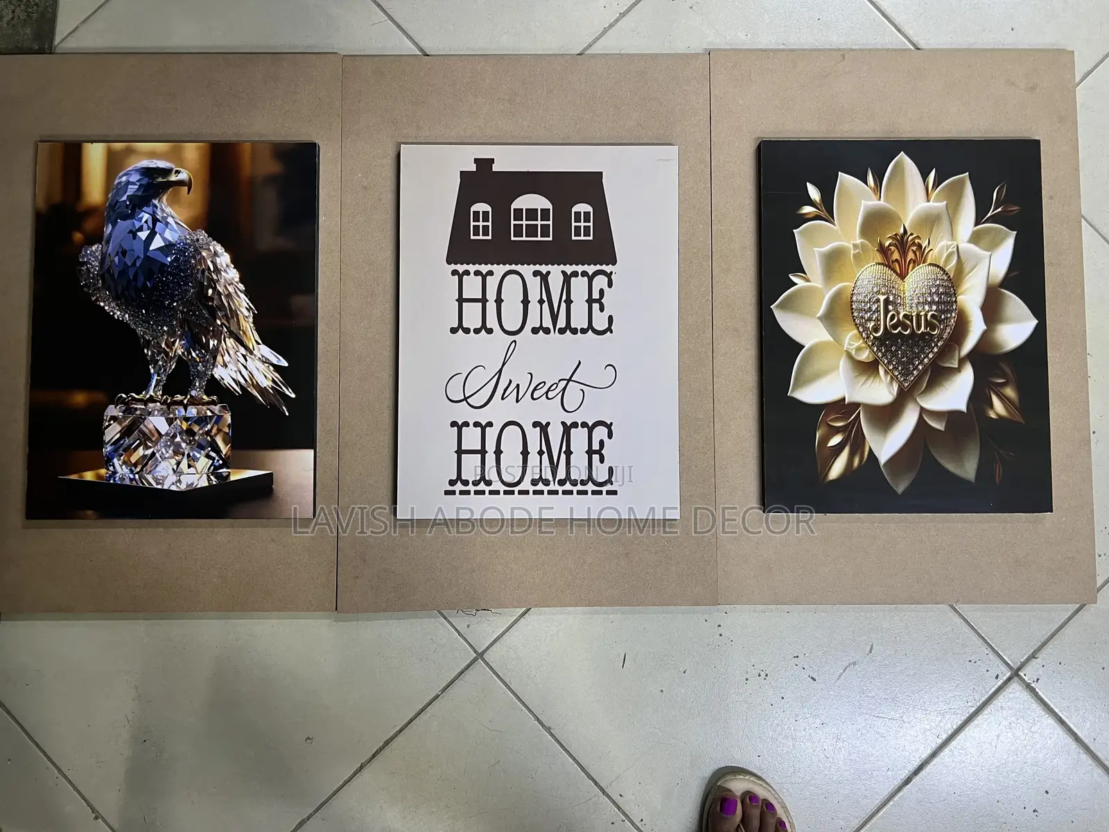 Brown and Cream Wall Hanging Set of 3 Home Sweet Home