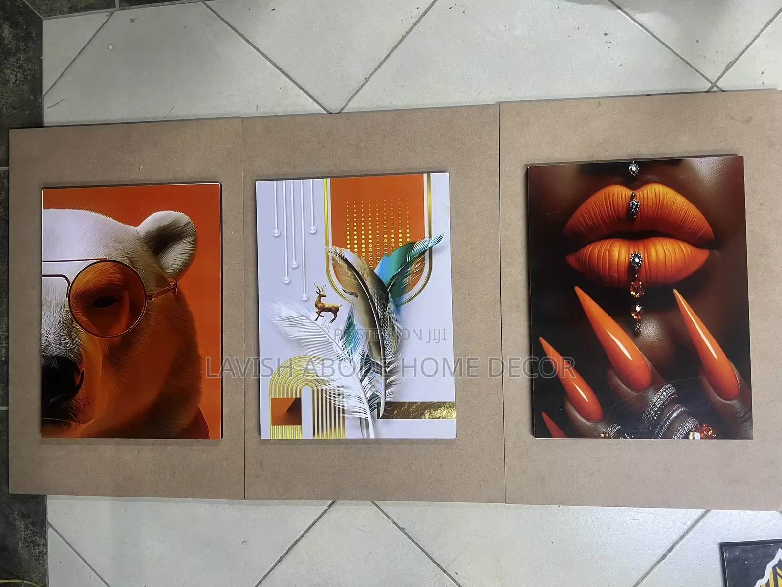 Orange Themed Wall Hanging Set of 3 Wall Arts