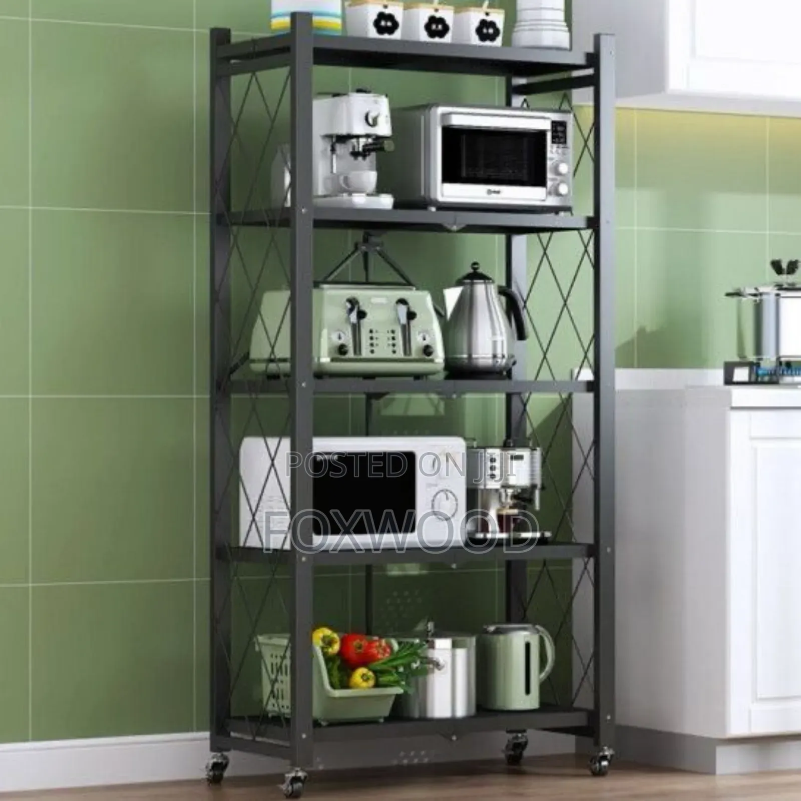 5-Tier Foldable Multipurpose Rack With Shelves Wheels