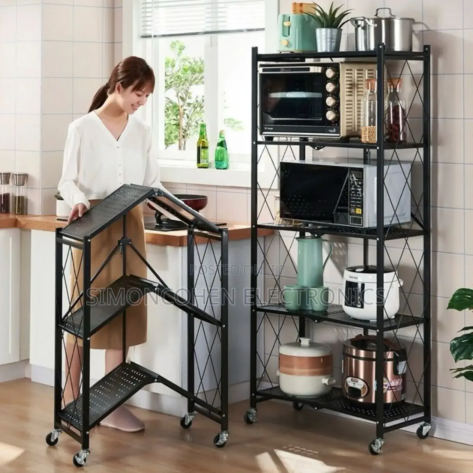 *5-Tier Foldable Multipurpose Rack With Shelves and Wheels