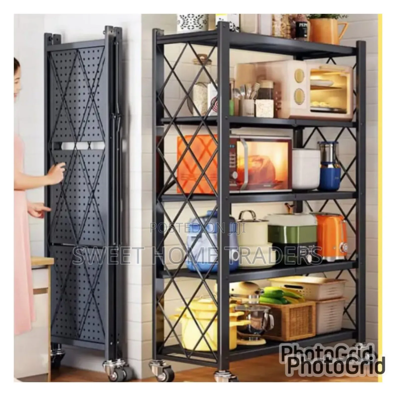 4tier Foldable Kitchen Rack Black