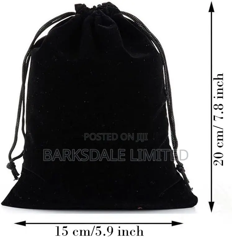 5 Pack Velvet Jewelry Bags With Drawstring Black Pouch